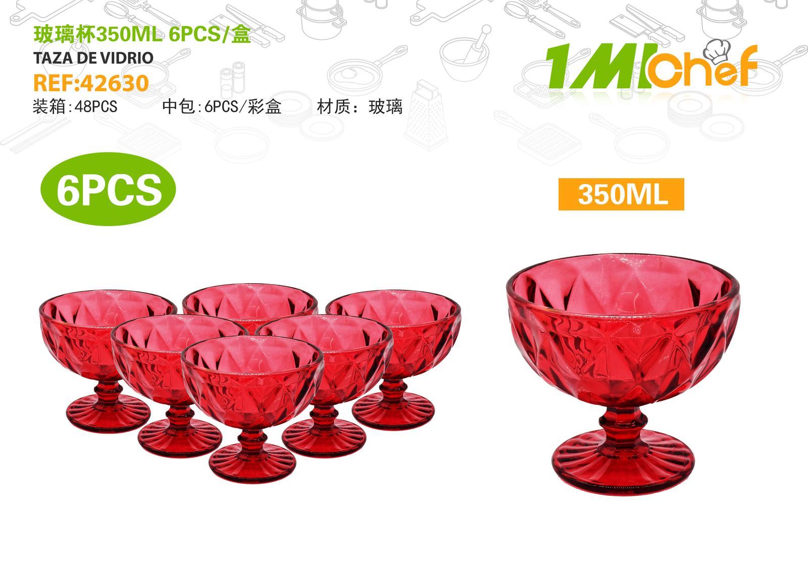 Vaso de vidrio, 350 ml, 6 piezas, ref. 42630