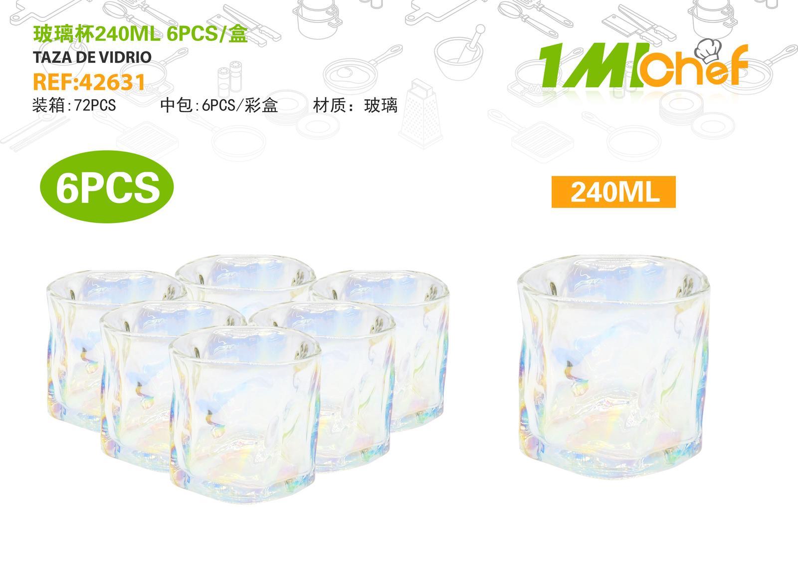 Vaso de vidrio, 240 ml, 6 piezas, ref. 42631