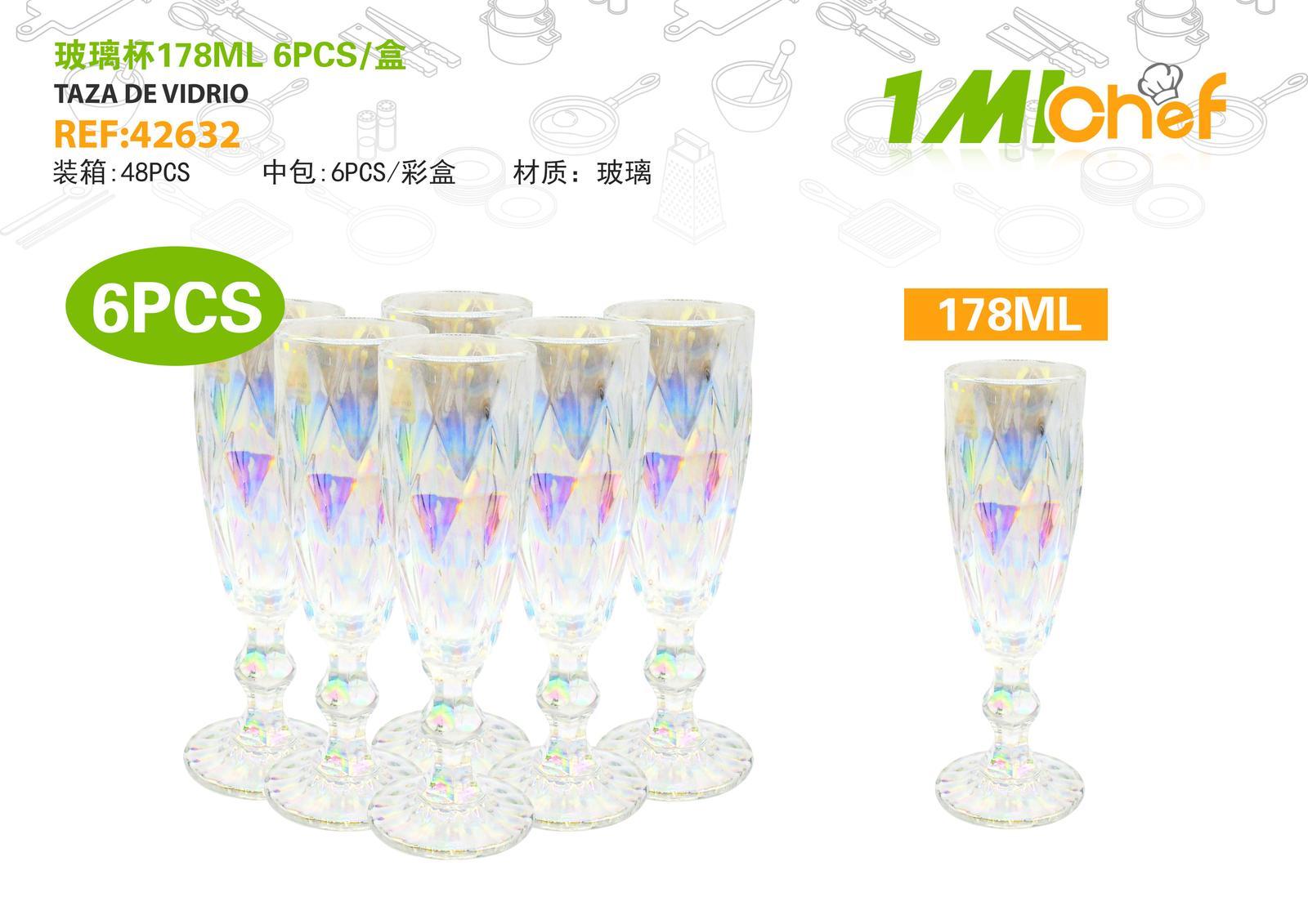 Vaso de vidrio, 178 ml, 6 piezas, ref. 42632