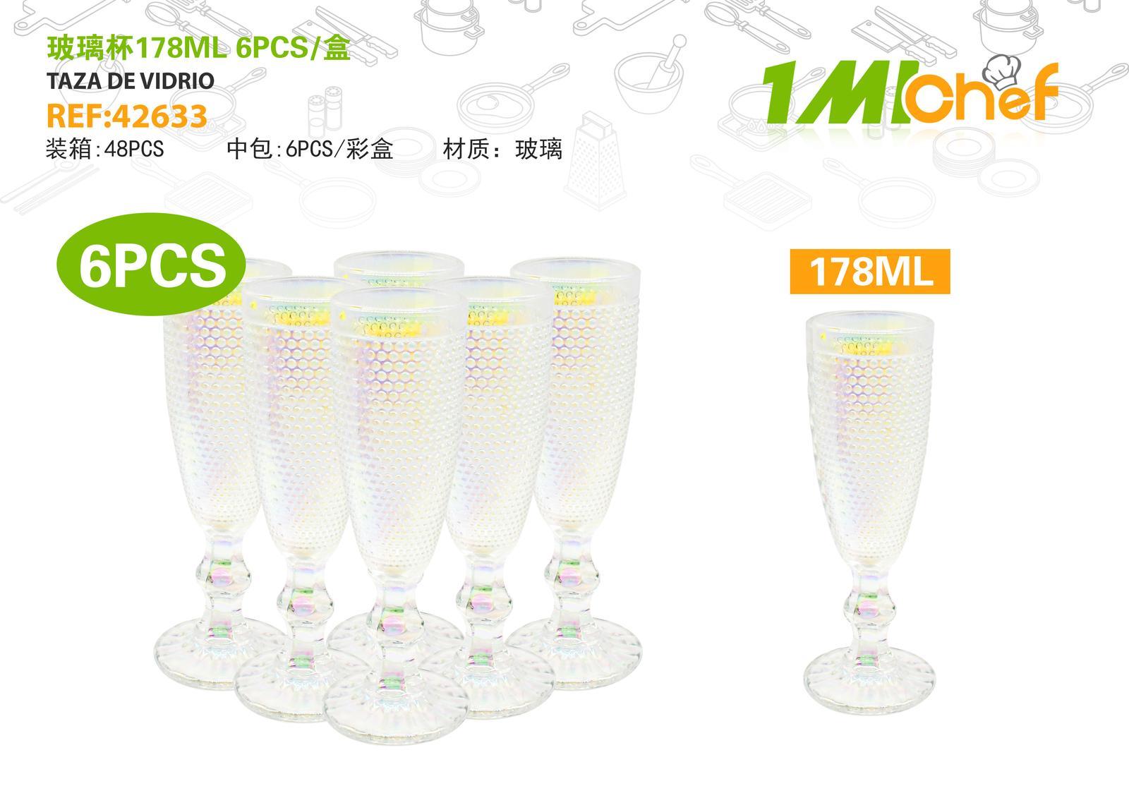 Vaso de vidrio, 178 ml, 6 piezas, ref. 42633