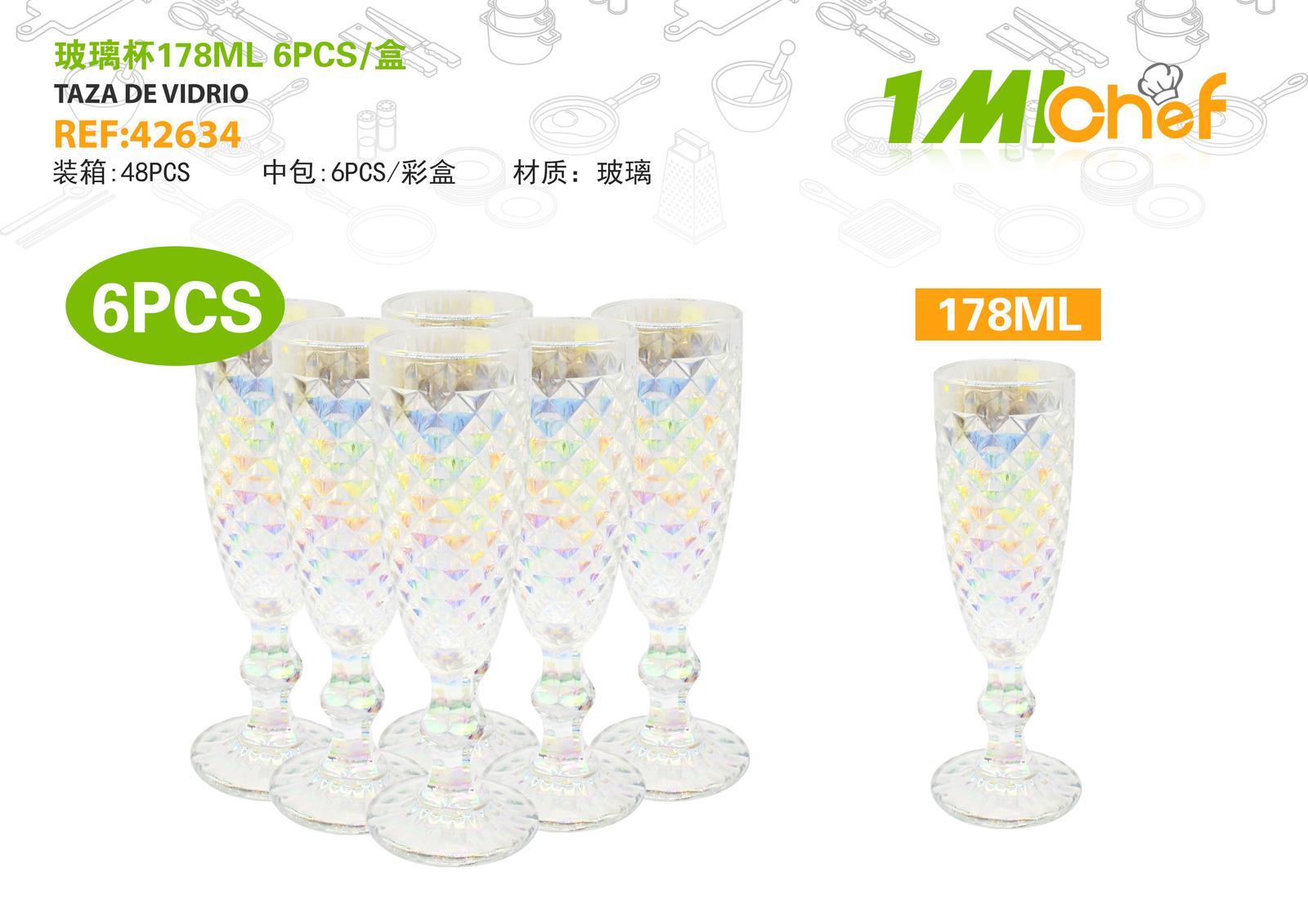 Vaso de vidrio, 178 ml, 6 piezas, ref. 42634