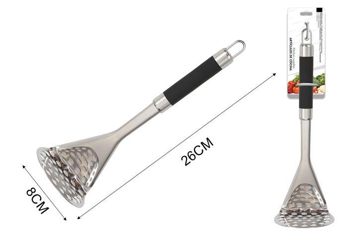 Utensilios de acero inoxidable con mango negro, 26 × 8 × 7,5 cm