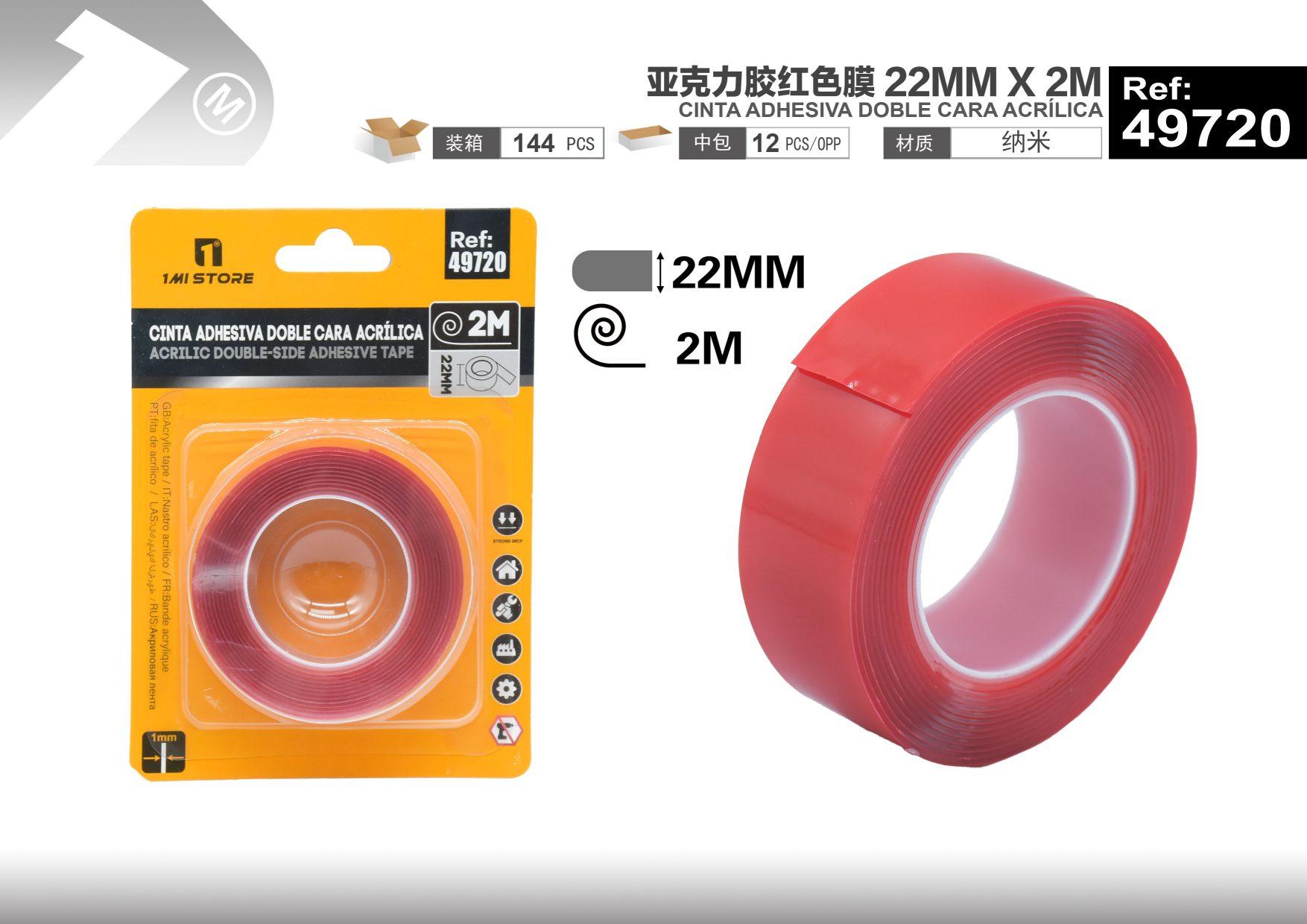 Cinta acrílica, 22 mm, 2 m, color rojo, ref. 49720