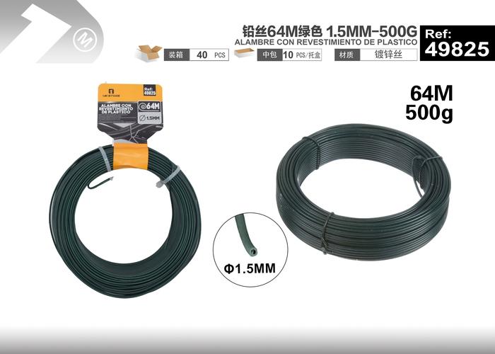 Alambre, 1,5 mm, 64 m, 500 g, color verde