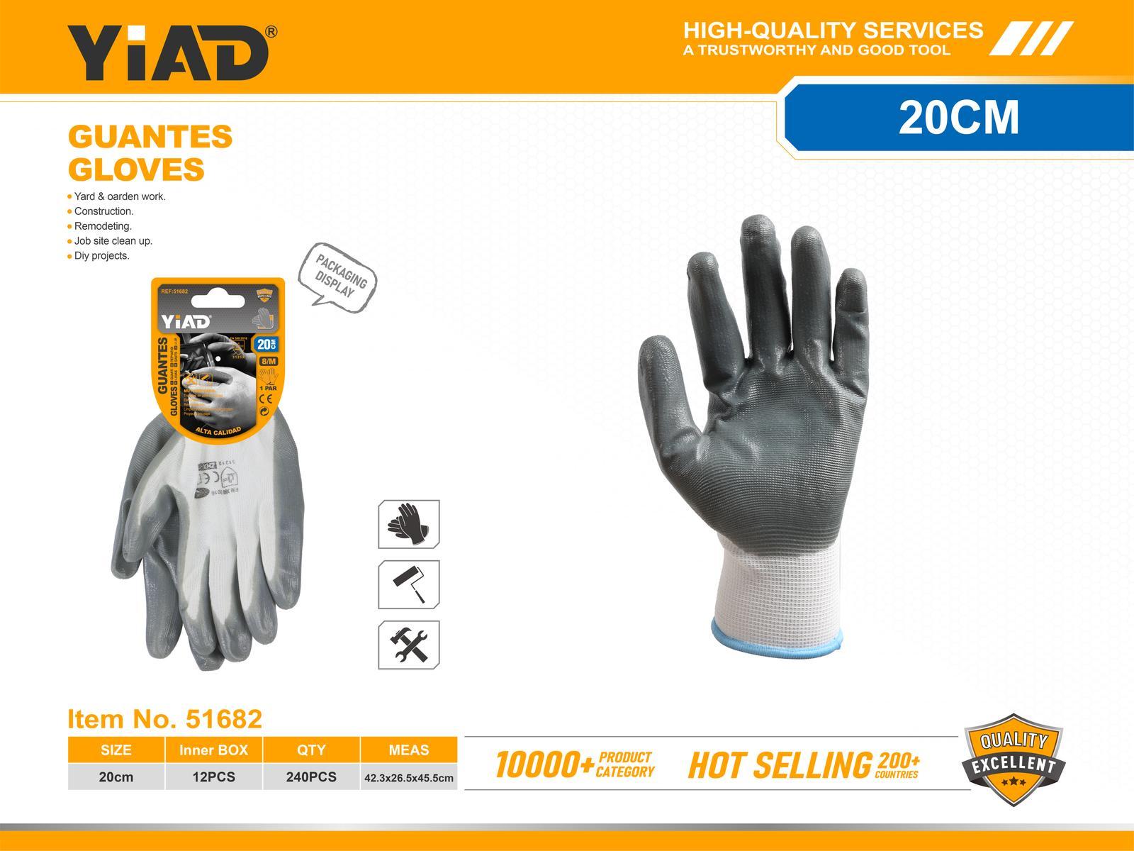 Guantes de trabajo, 8 pulgadas, colores blanco y gris