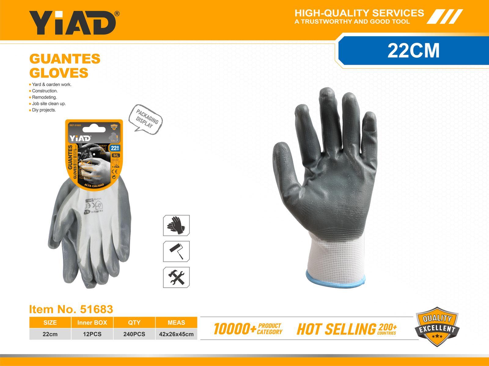 Guantes de trabajo, 9 pulgadas, colores blanco y gris