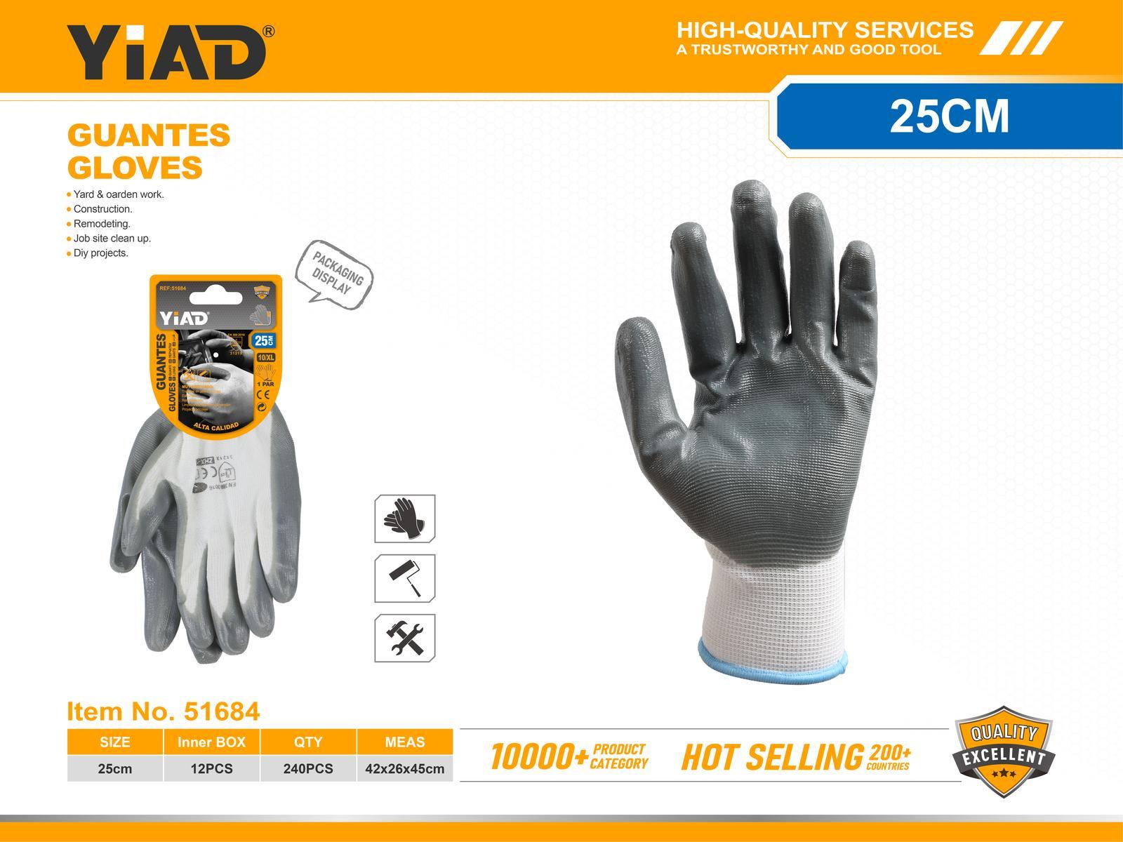 Guantes de trabajo, 10 pulgadas, colores blanco y gris