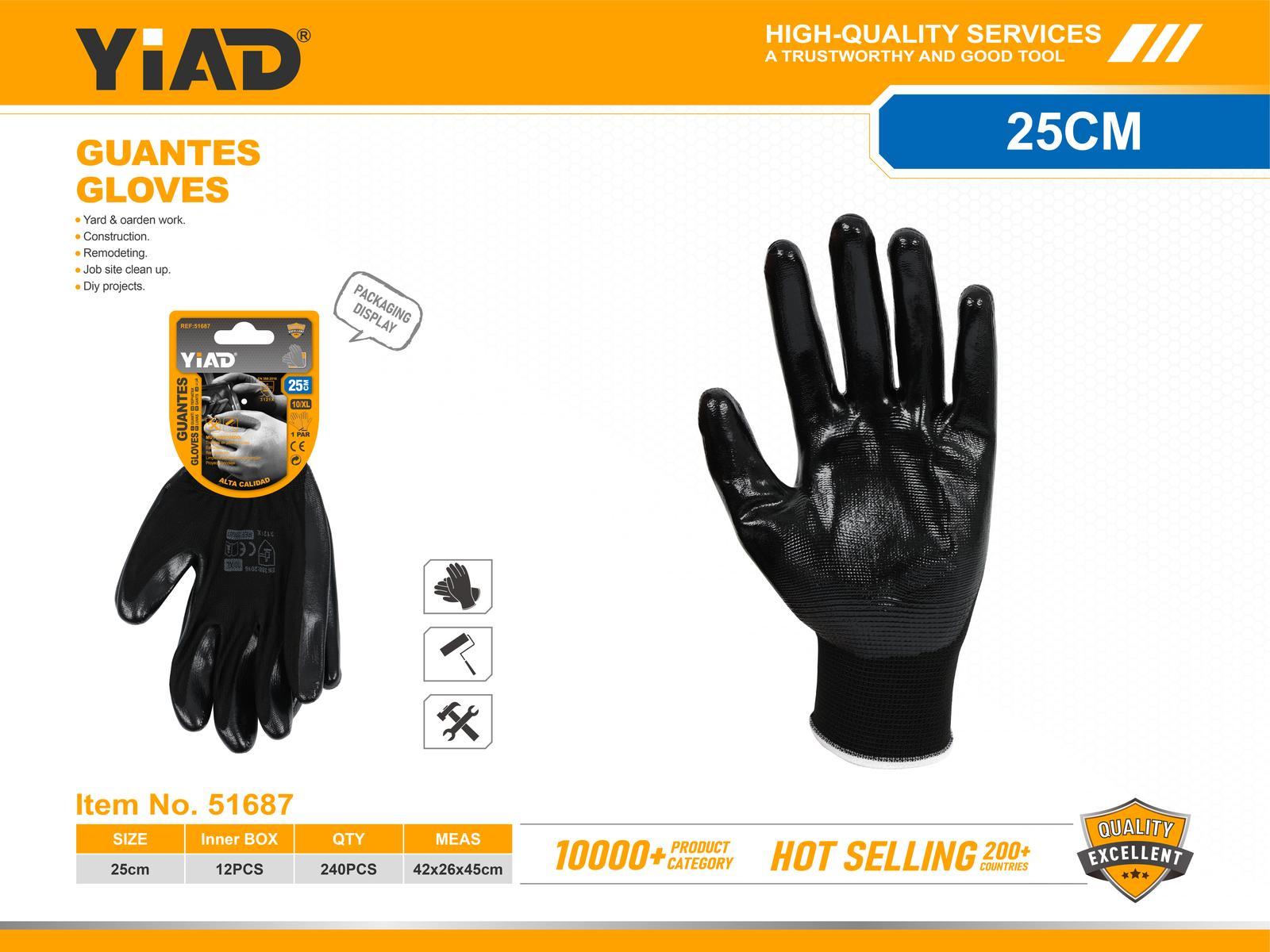Guantes de trabajo, 10 pulgadas, color negro