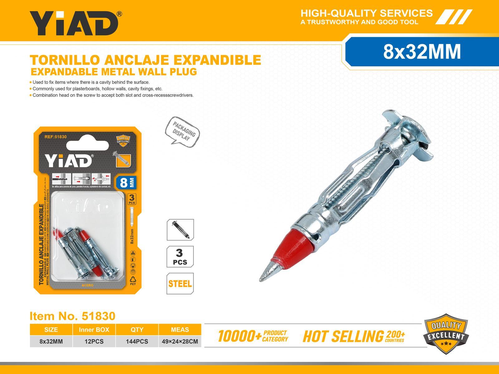 Taquete con clavo, modelo S1, 8 × 32, 3 piezas