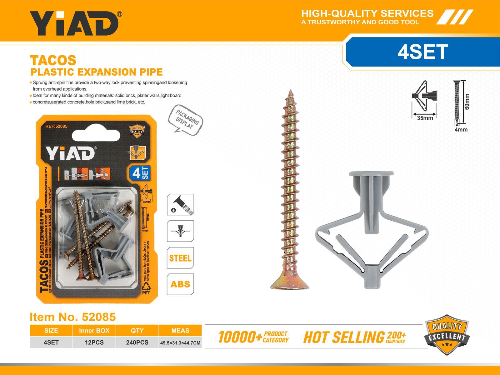 Taquetes de expansión con tornillo, modelo 60-5SET, 4 × 35 mm, 4 × 60