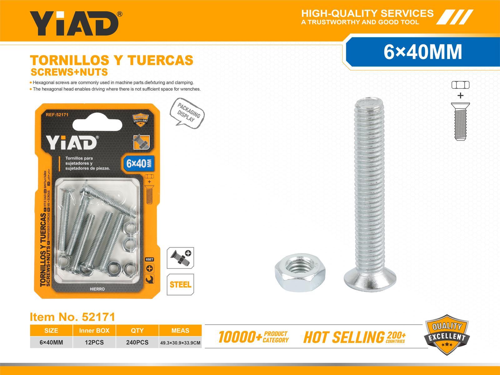 Tornillo, modelo M6, 6 × 40