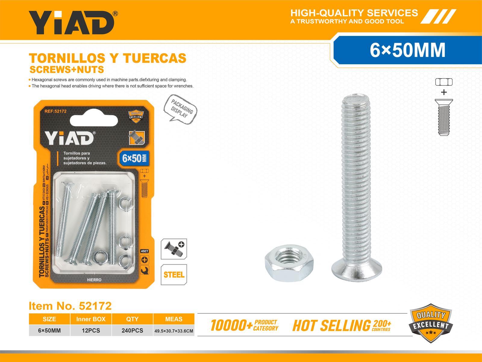 Tornillo, modelo M6, 6 × 50