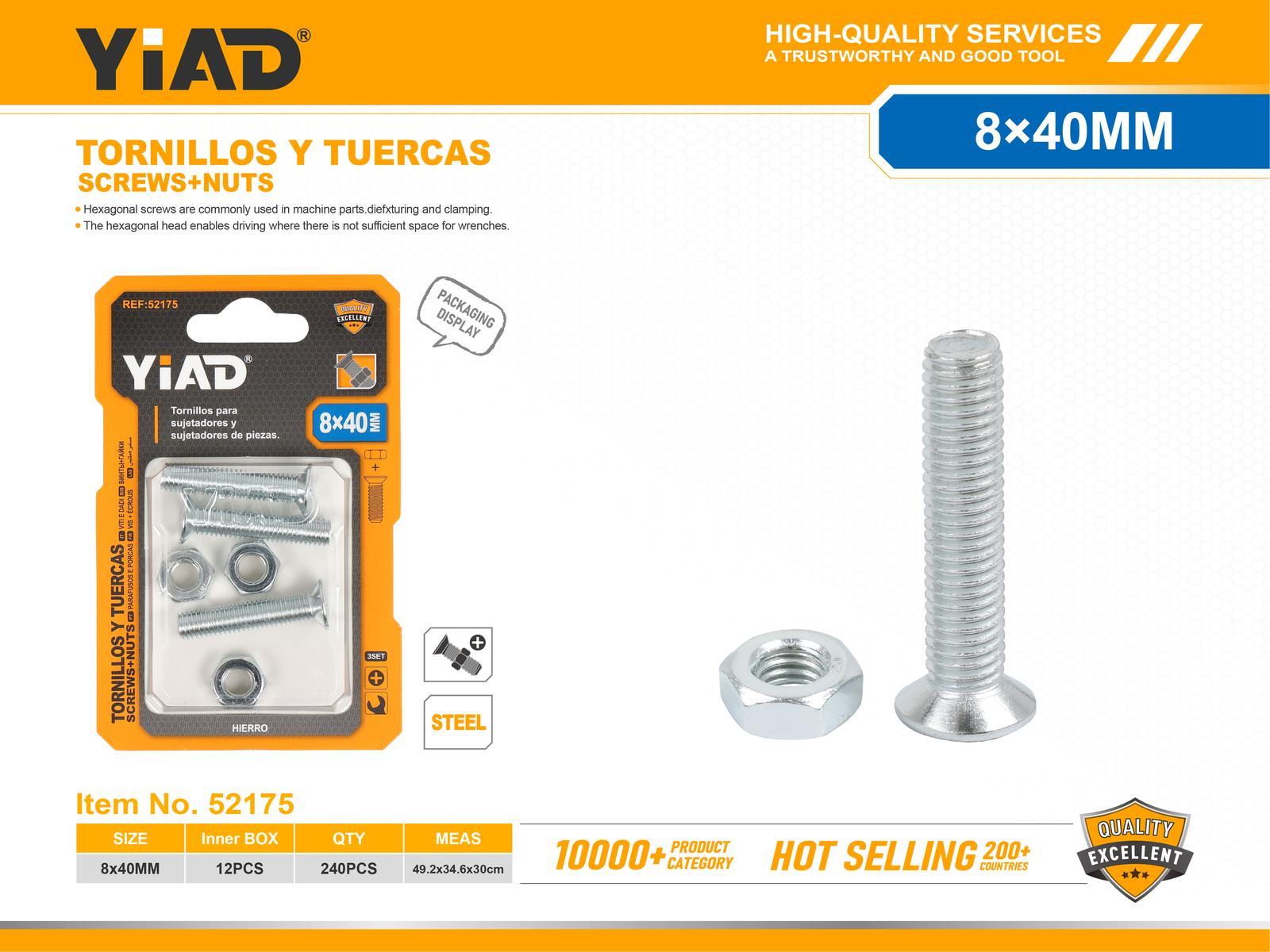 Tornillo, modelo M8, 8 × 40