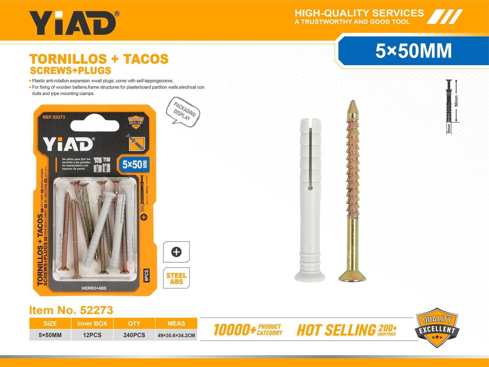 Taquetes de expansión con tornillo, 5 × 50
