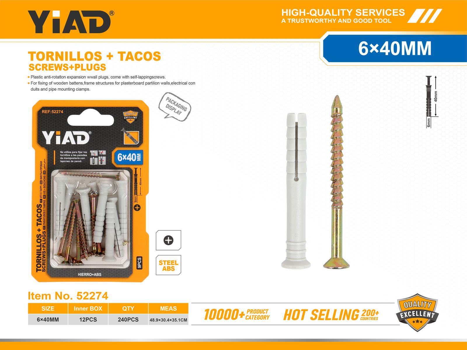 Taquetes de expansión con tornillo, 6 × 40