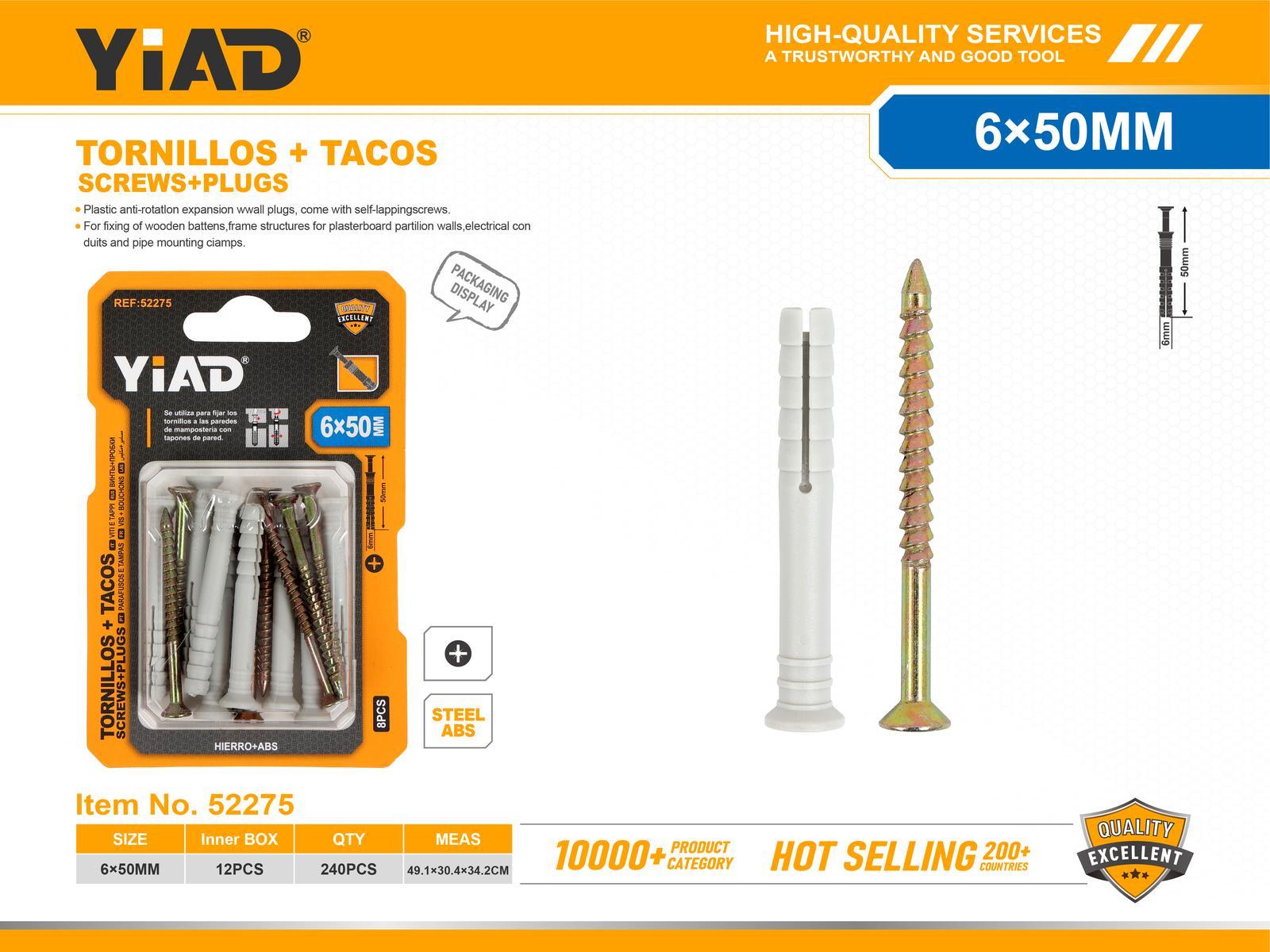 Taquetes de expansión con tornillo, 6 × 50