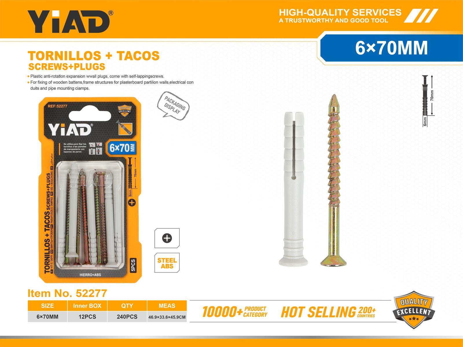 Taquetes de expansión con tornillo, 6 × 70