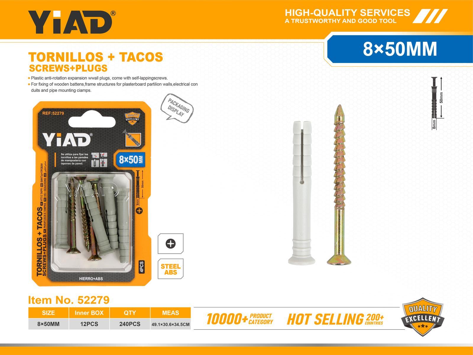 Taquetes de expansión con tornillo, 8 × 50