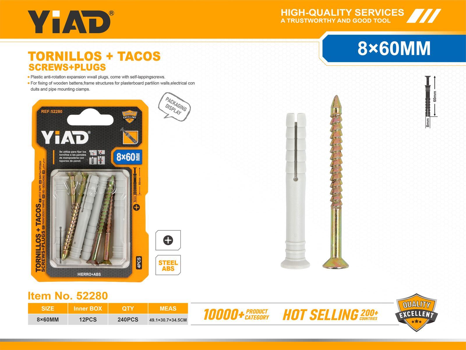 Taquetes de expansión con tornillo, 8 × 60