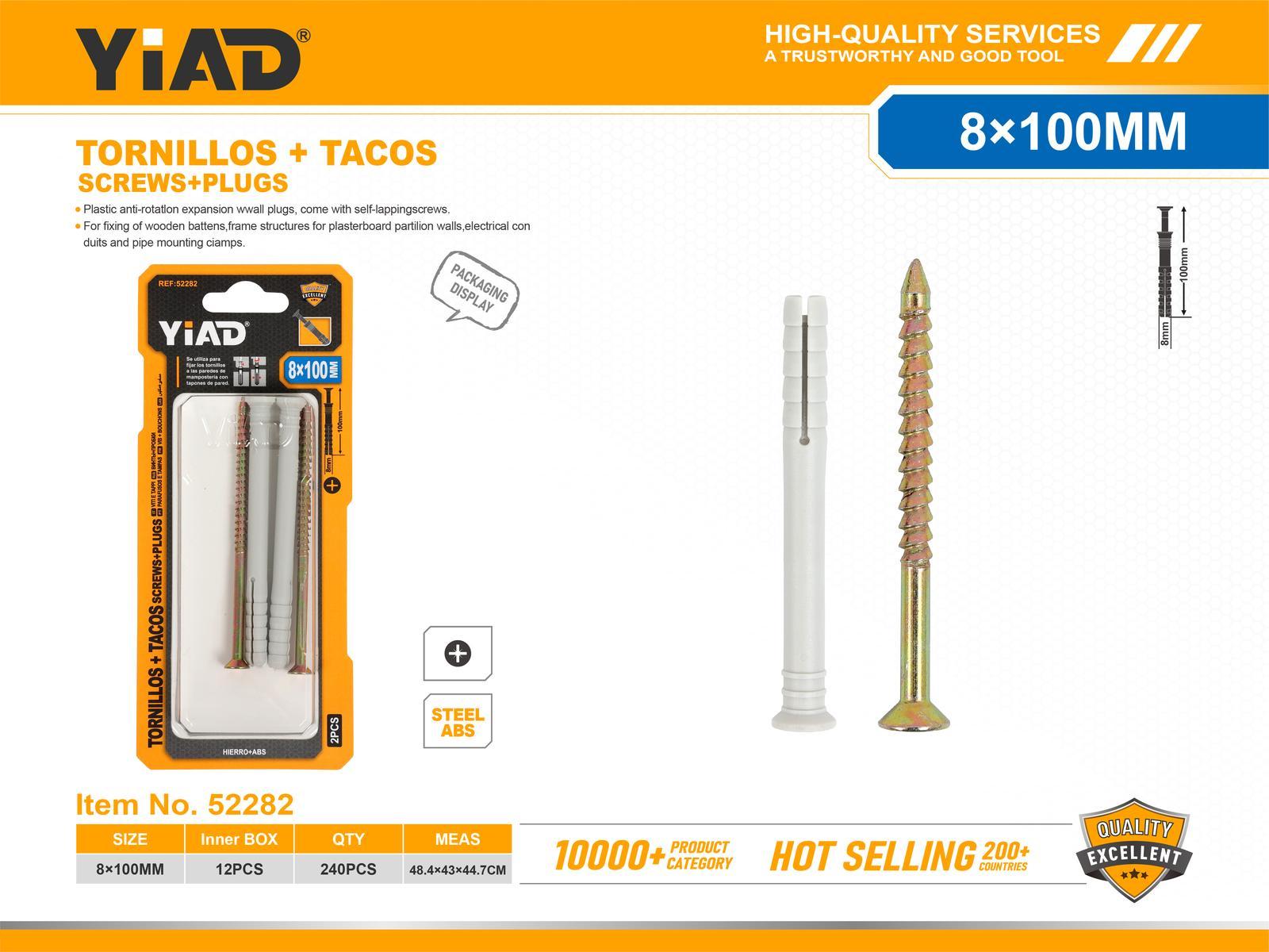 Taquetes de expansión con tornillo, 8 × 100