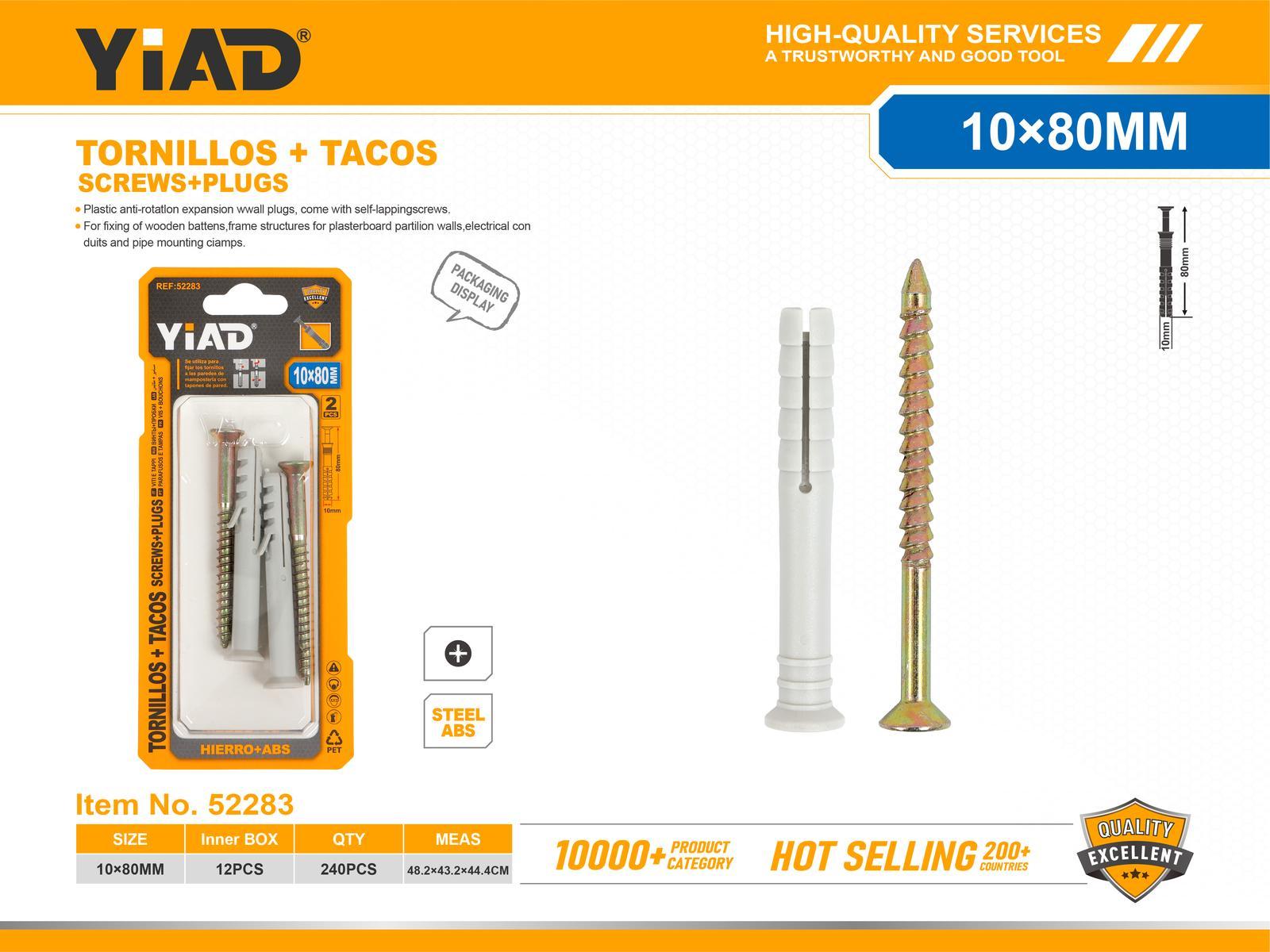 Taquetes de expansión con tornillo, 10 × 80