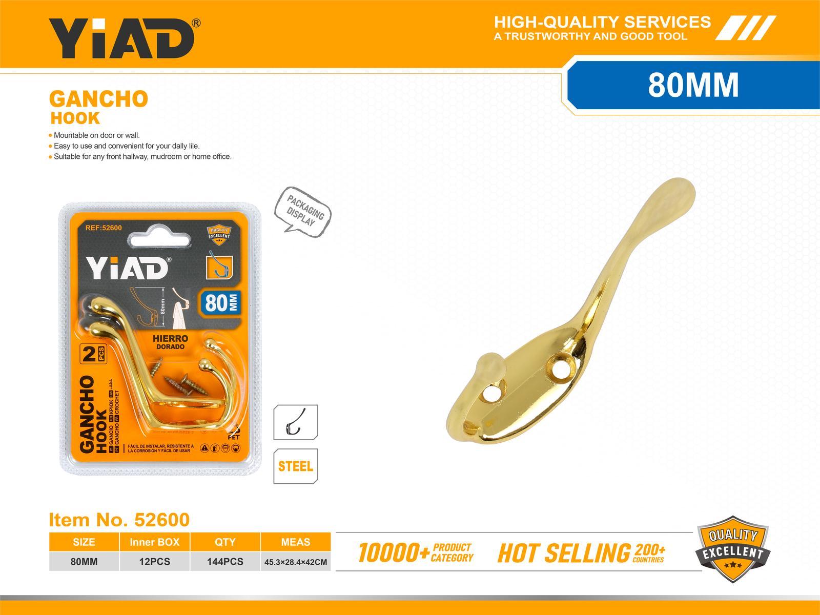 Gancho, 2 piezas, color dorado, ref. 52600
