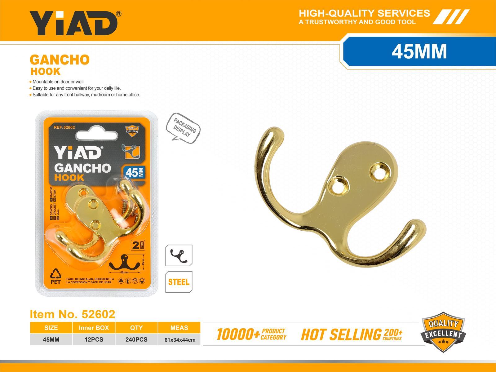 Gancho, 2 piezas, color dorado, ref. 52602