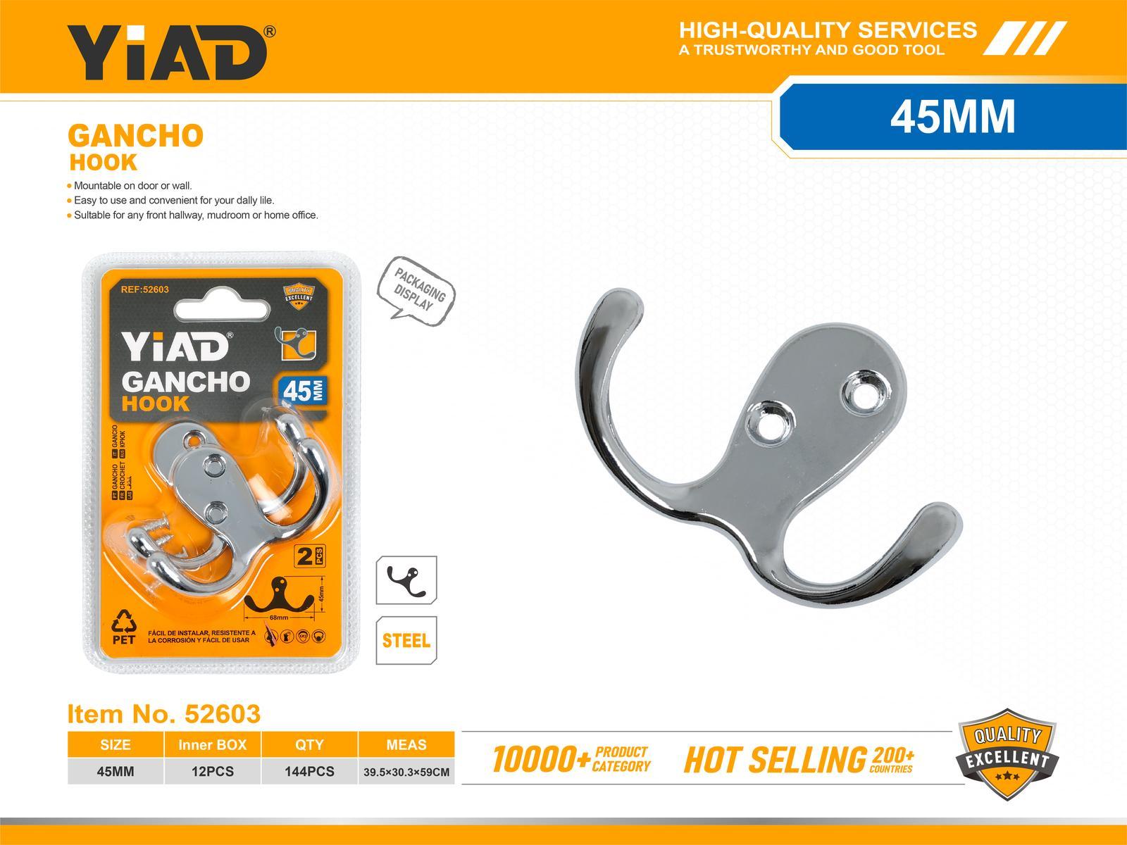Gancho, 2 piezas, color plateado, ref. 52603