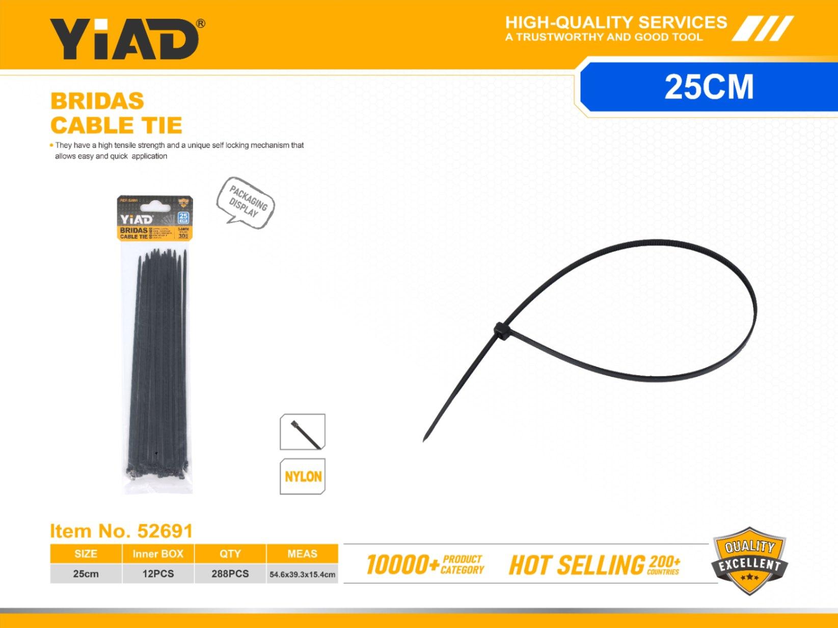 Bridas para cables, 3,6 × 250, 30 piezas, color negro