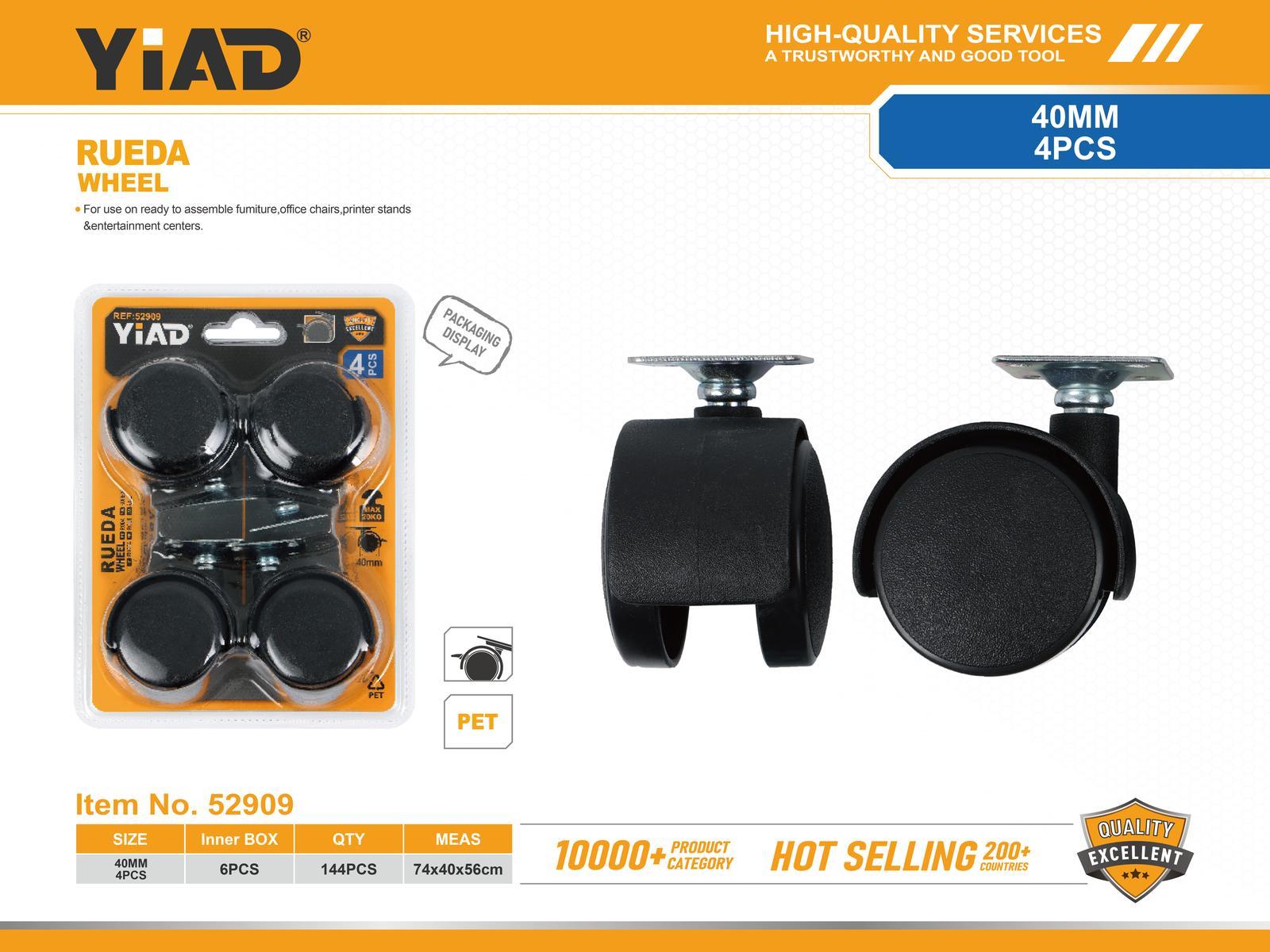 Ruedas para muebles, 40 mm, 4 piezas, ref. 52909