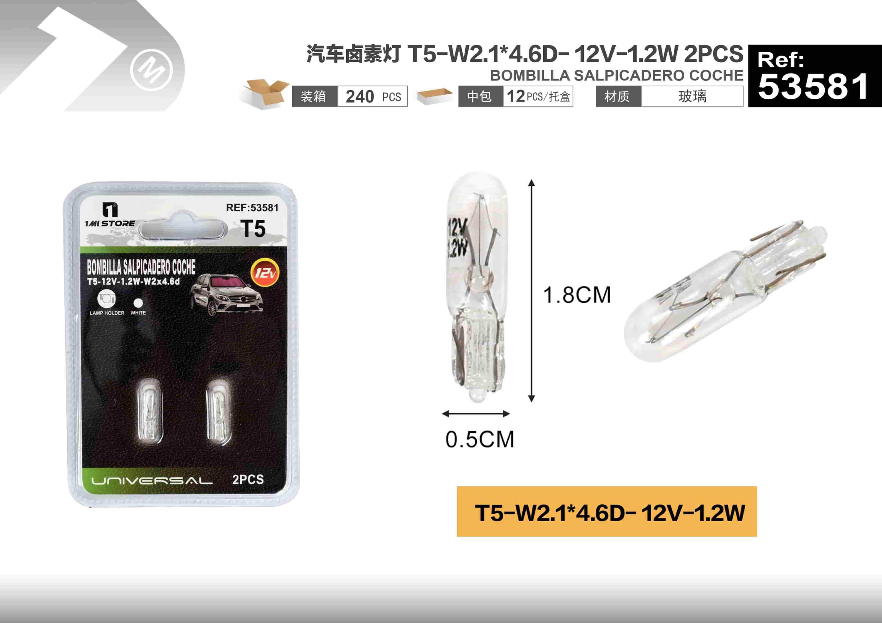 Lámparas halógenas, modelo T5-W2, 12 V, 1,2 W, 2 piezas