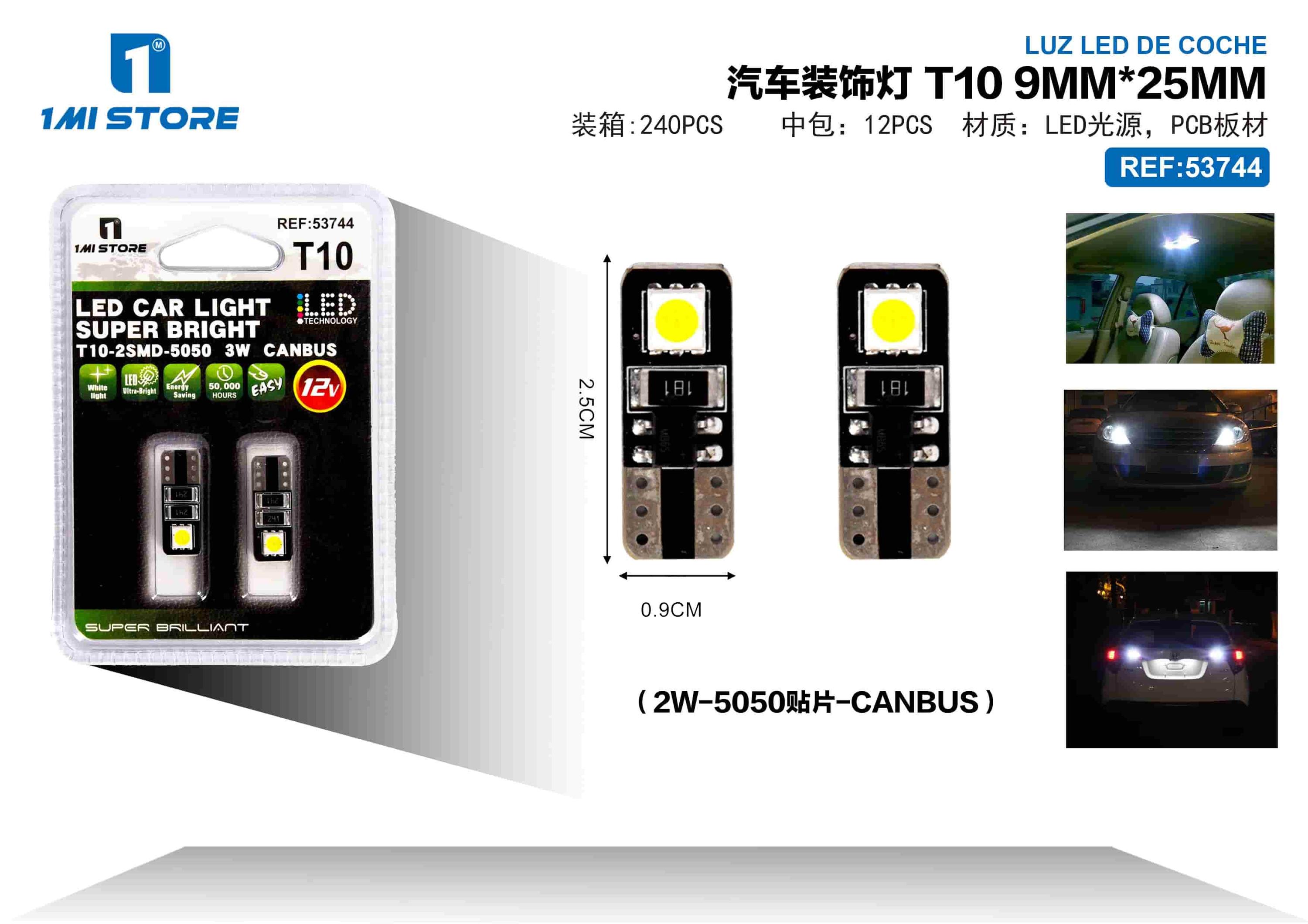 luces LED, modelo T10, 9 mm, 25 mm, 2 W, 2 piezas