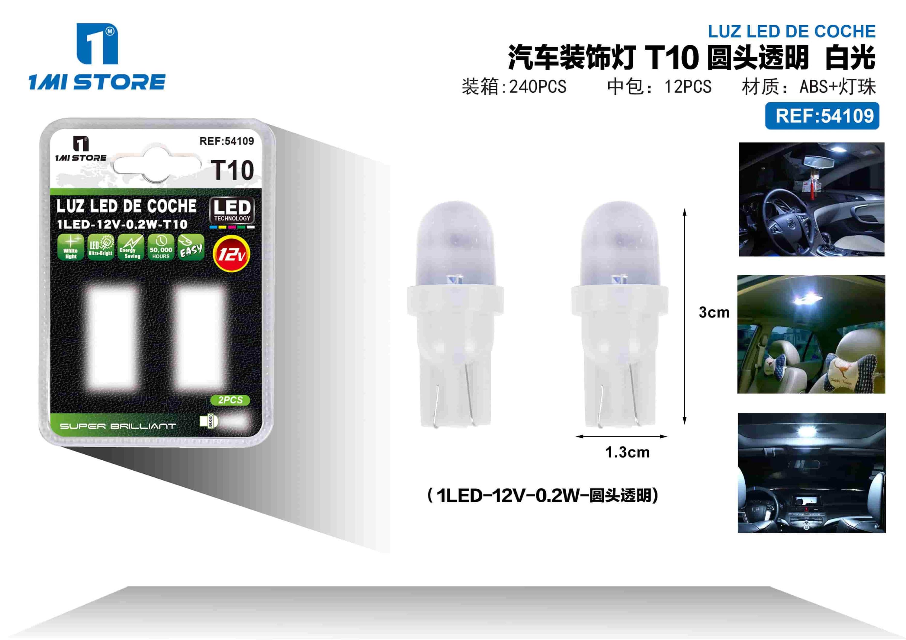 luces LED, modelo T10, 12 V, 0,2 W, colores transparente y blanco