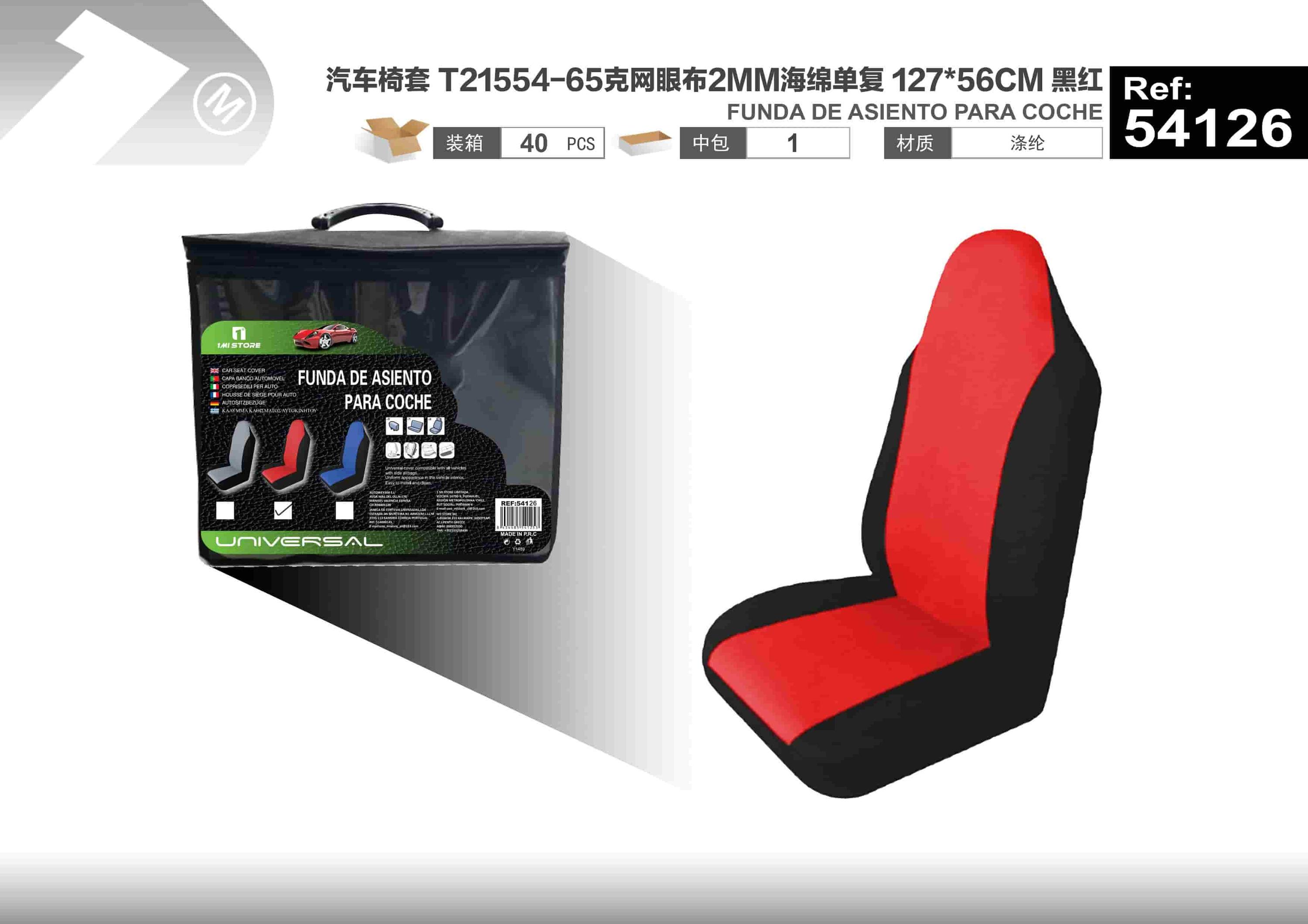 Fundas de asiento, modelo T21554-65, 127 × 56 cm, 2 mm, colores rojo y negro