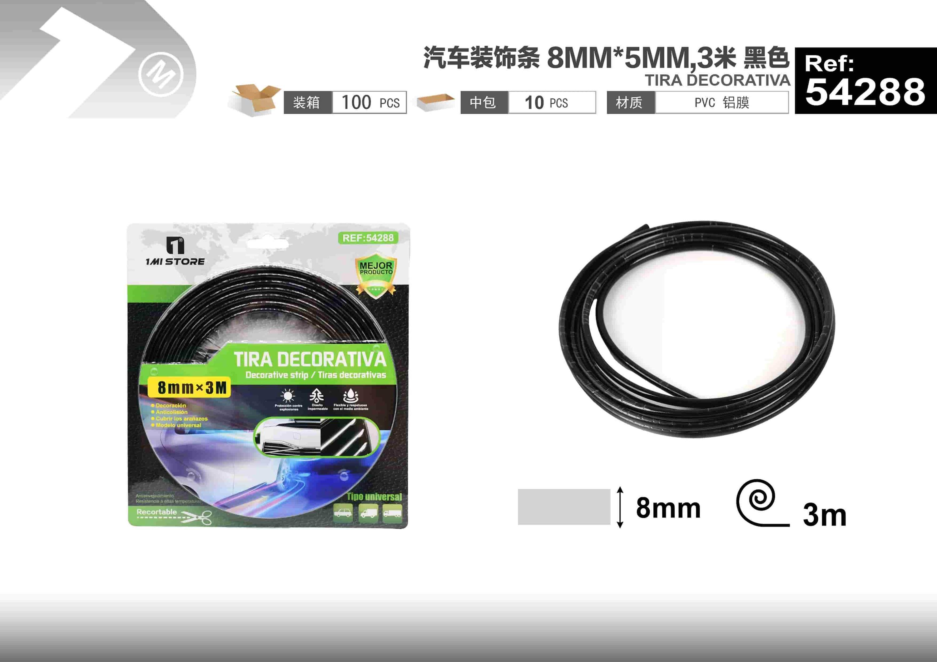 tiras decorativas, 8 mm, 5 mm, 3 m, color negro