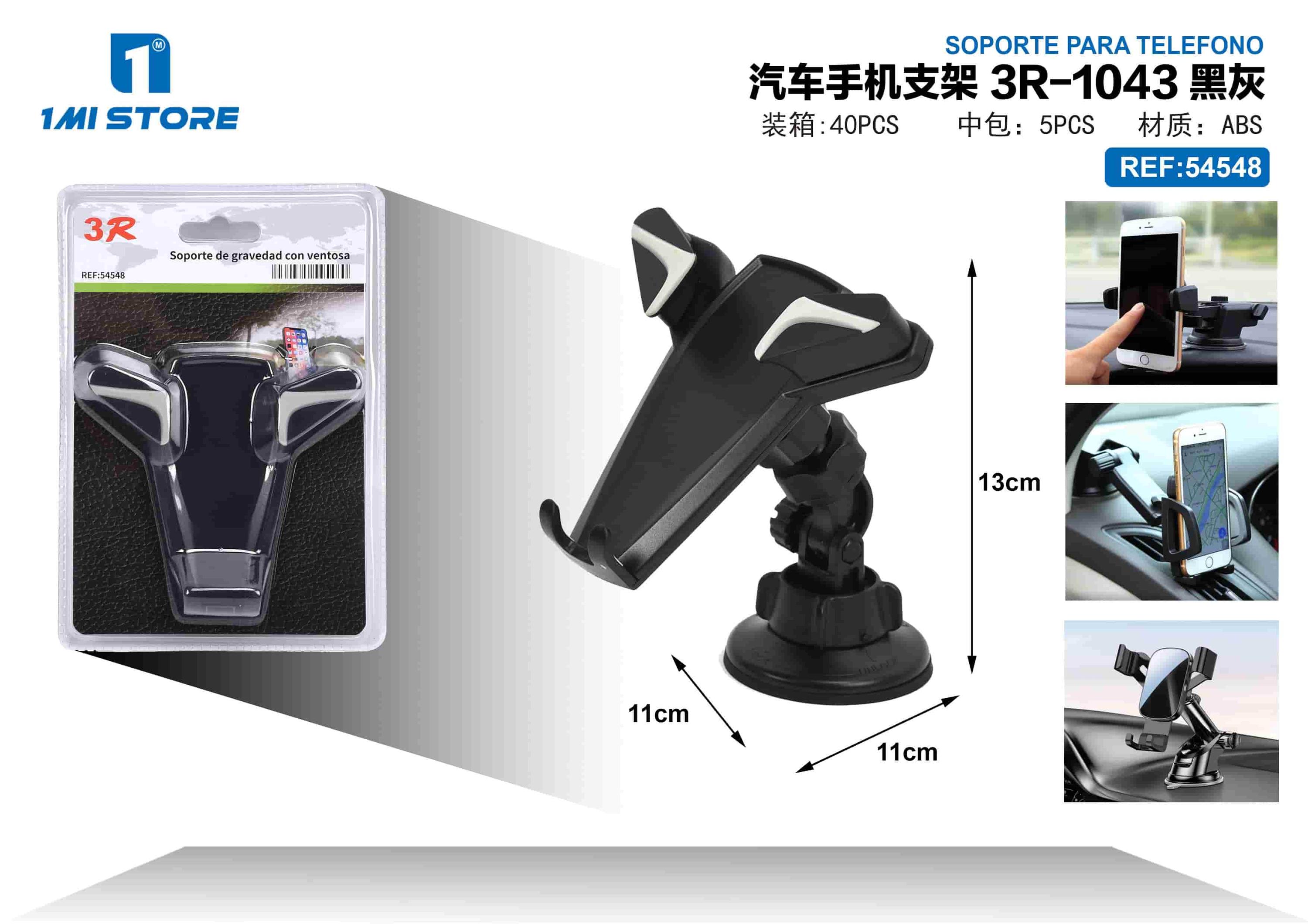 Soporte para teléfono de coche, modelo 3R-1043, colores negro y gris