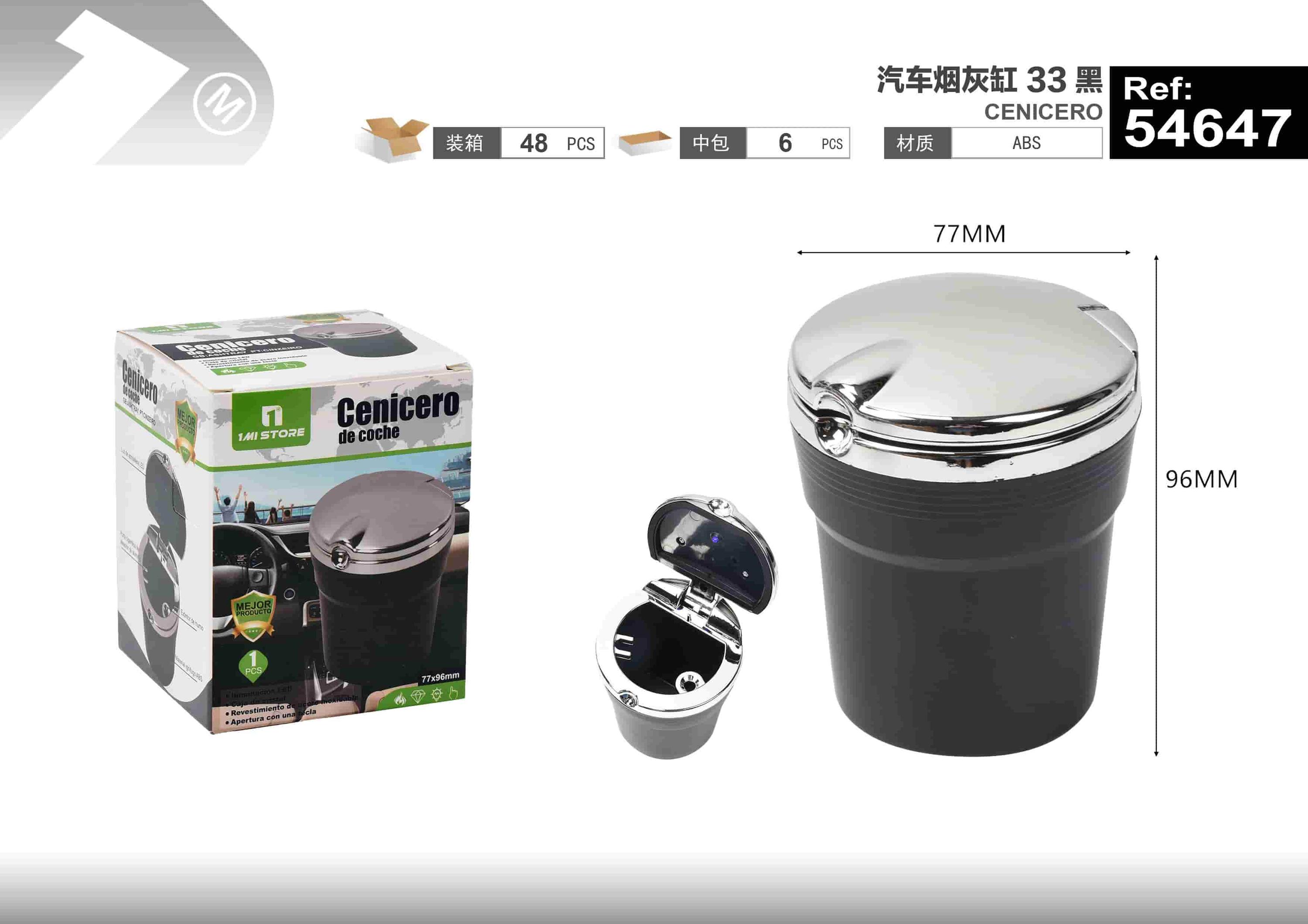 Cenicero de coche, colores negro y gris