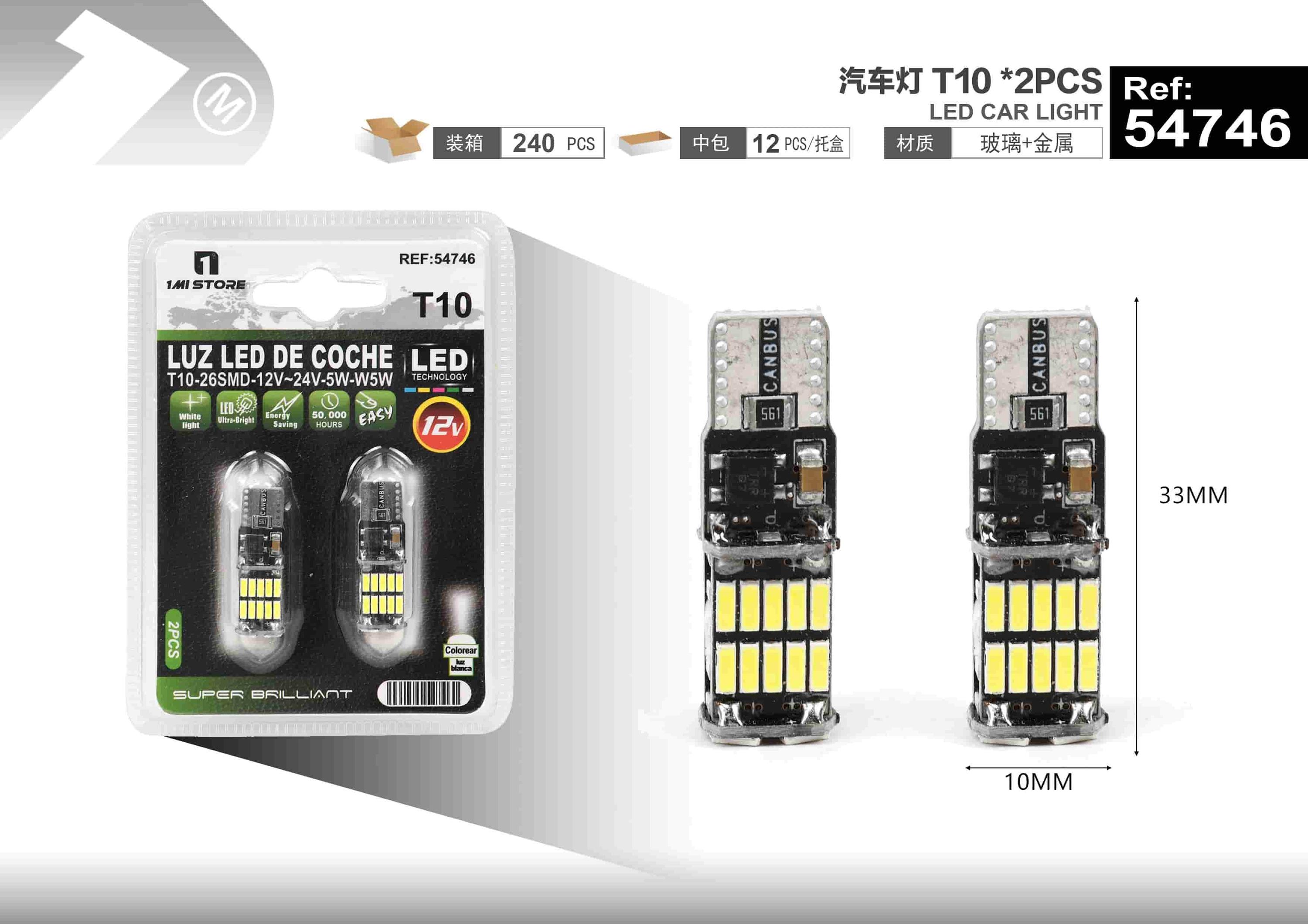 luces LED, modelo T10, 2 piezas, modelo 54746