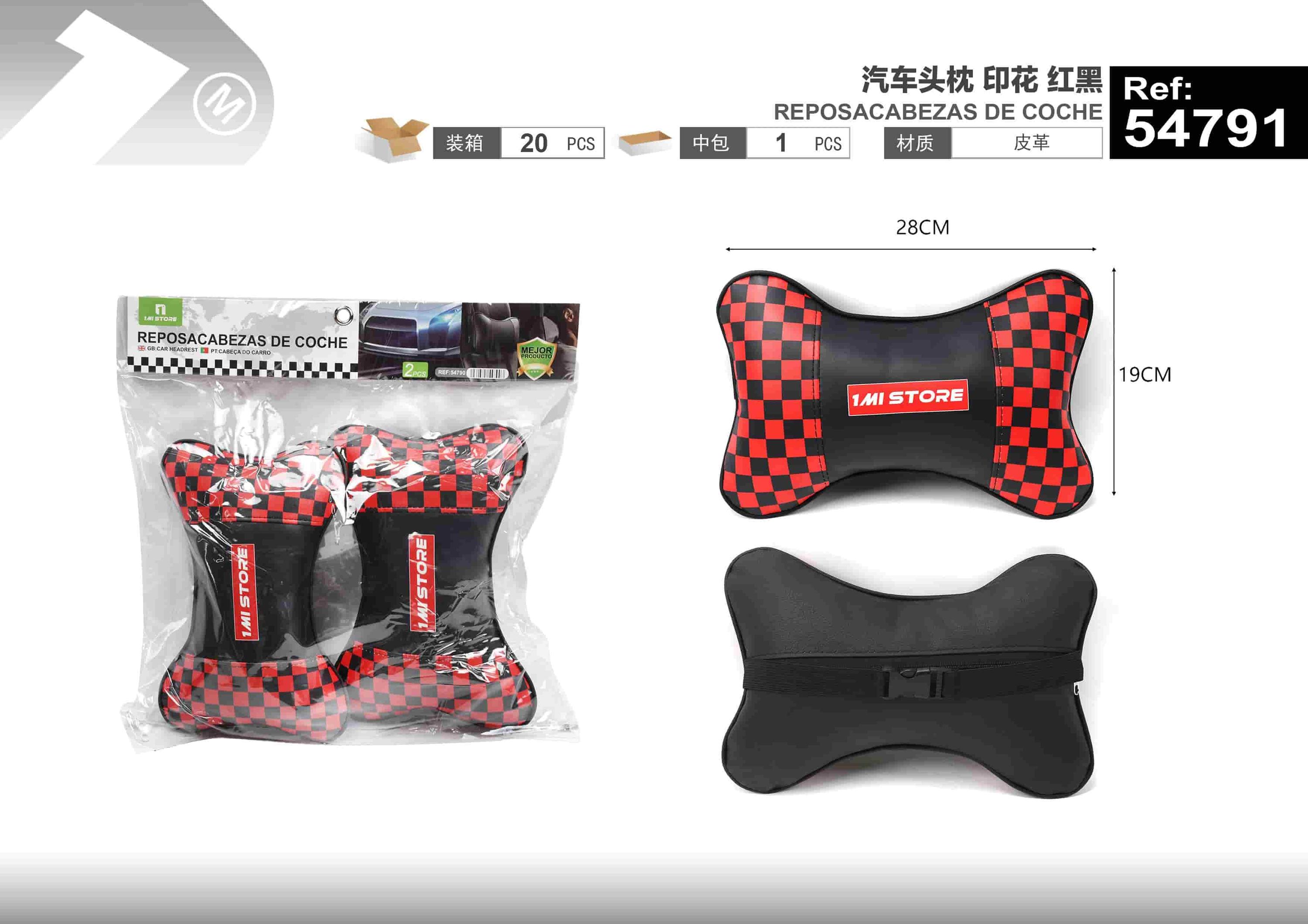 Almohada para el cuello y soporte lumbar para el coche., colores rojo y negro, modelo 54791