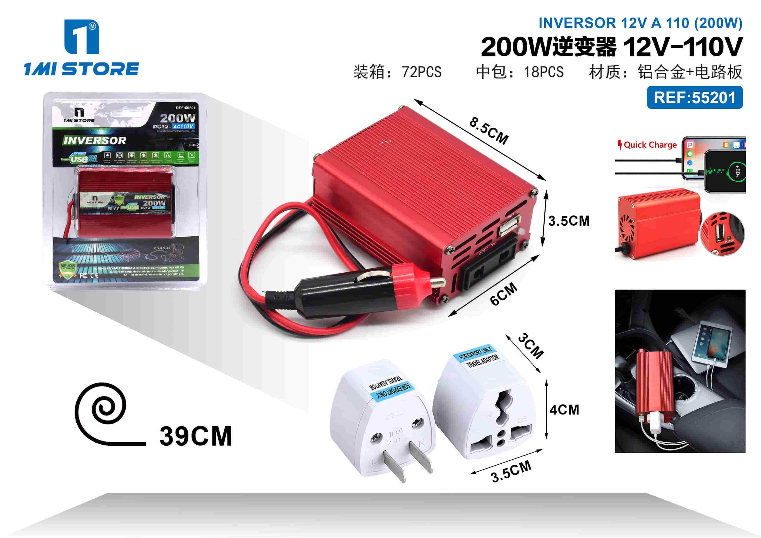 inversor, 200 W, 12 V, 110 V