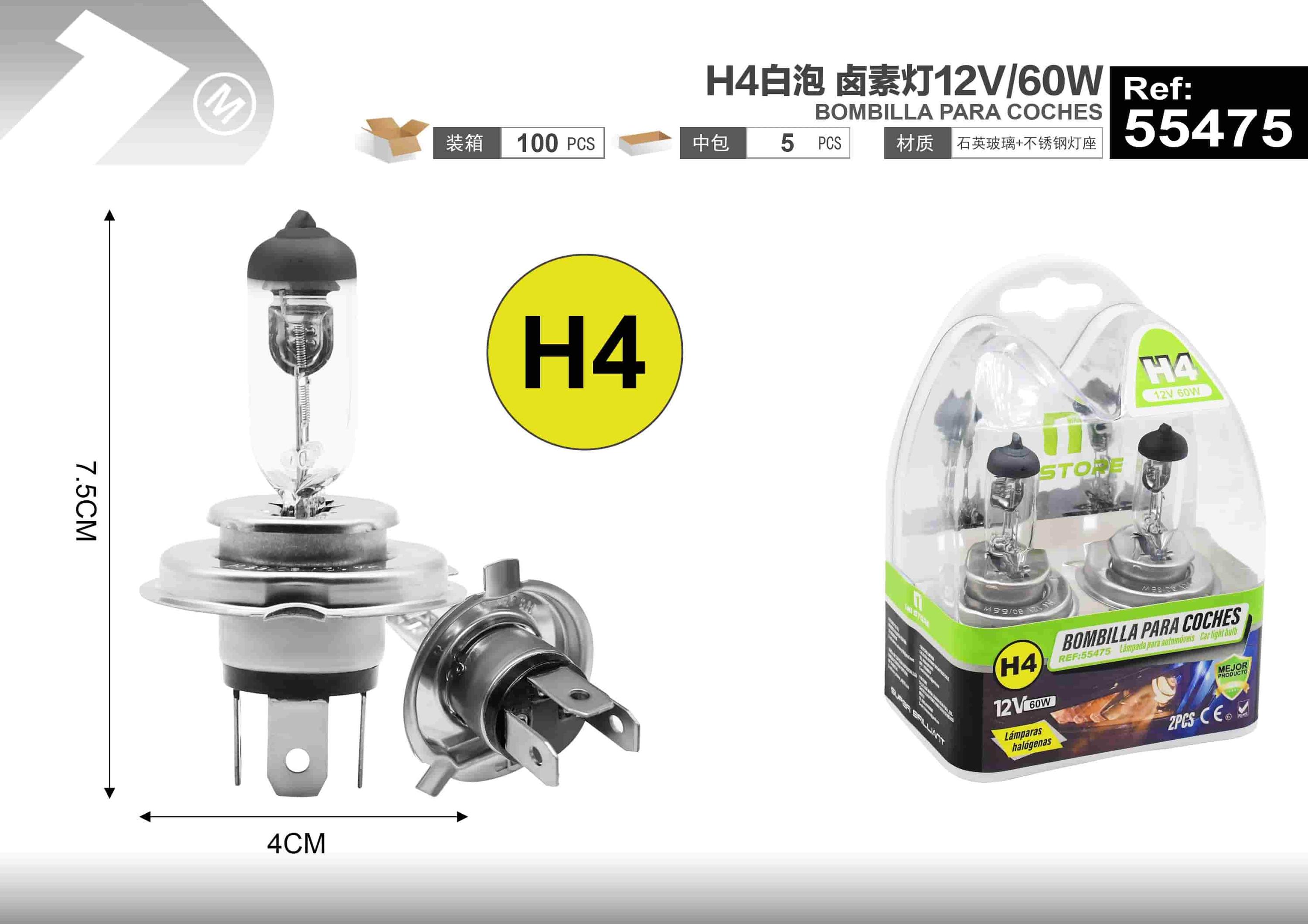 Lámparas halógenas, modelo H4, 12 V, 60 W, color blanco