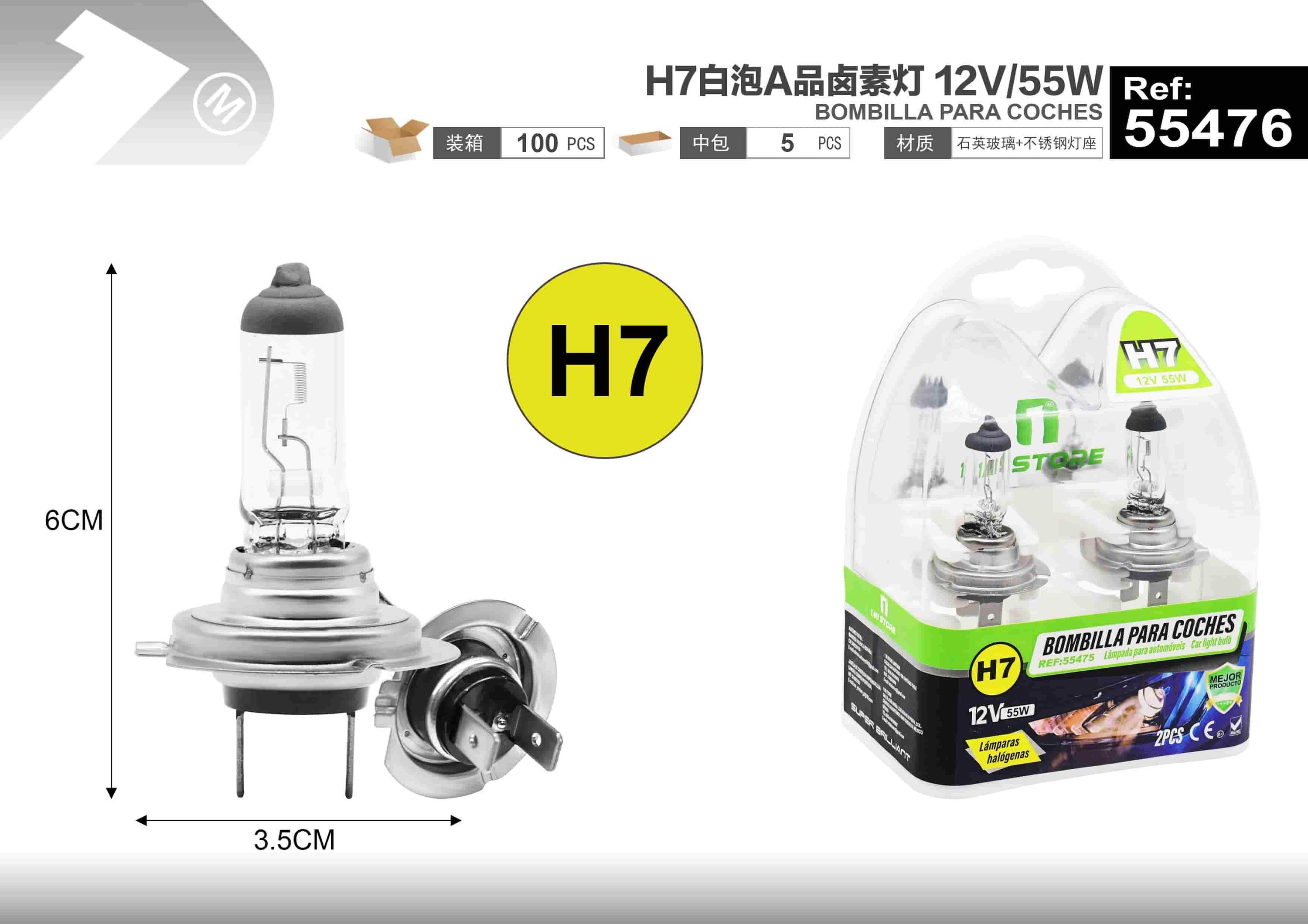Lámparas halógenas, modelo H7, 12 V, 55 W, color blanco