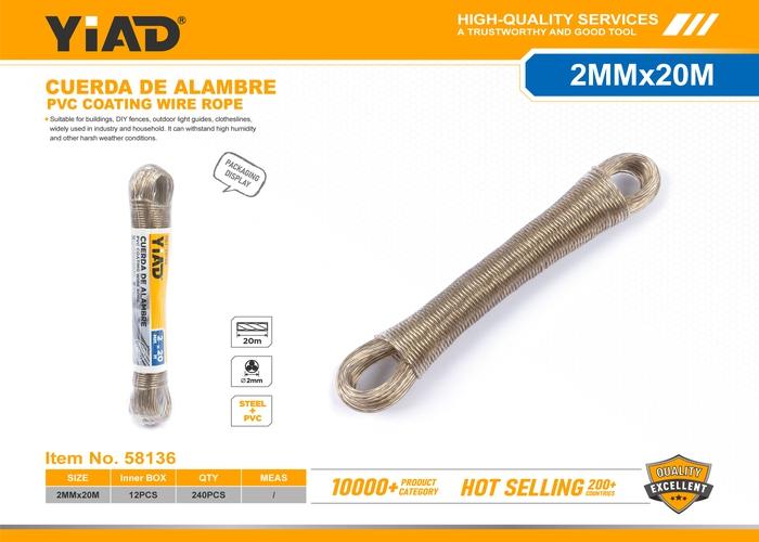 Cable de acero, 2 mm, 20 m
