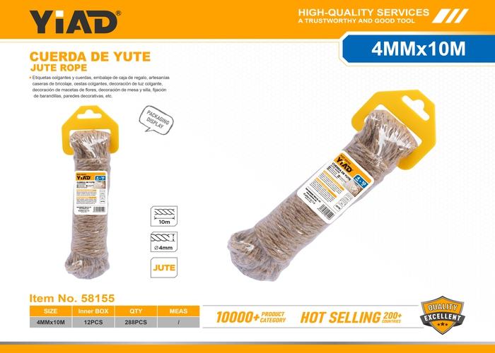 Cuerda de cáñamo, 4 mm, 10 m, color amarillo, ref. 58155