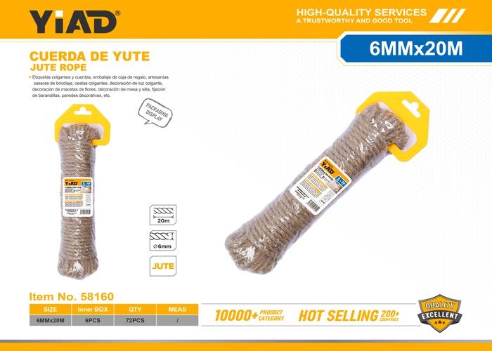 Cuerda de cáñamo, 6 mm, 20 m, color amarillo, ref. 58160