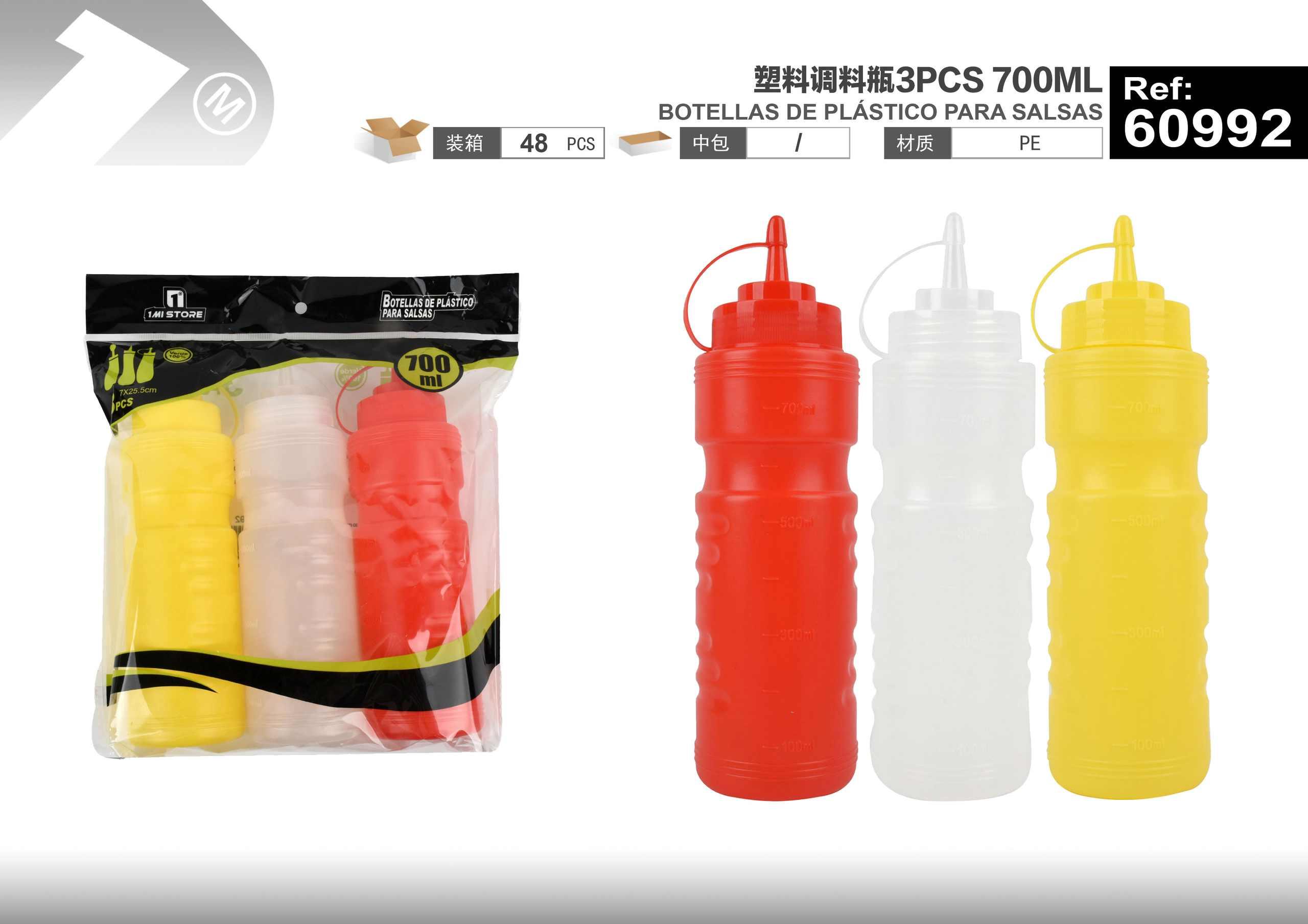 Botella para condimentos, 700 ml, 3 piezas