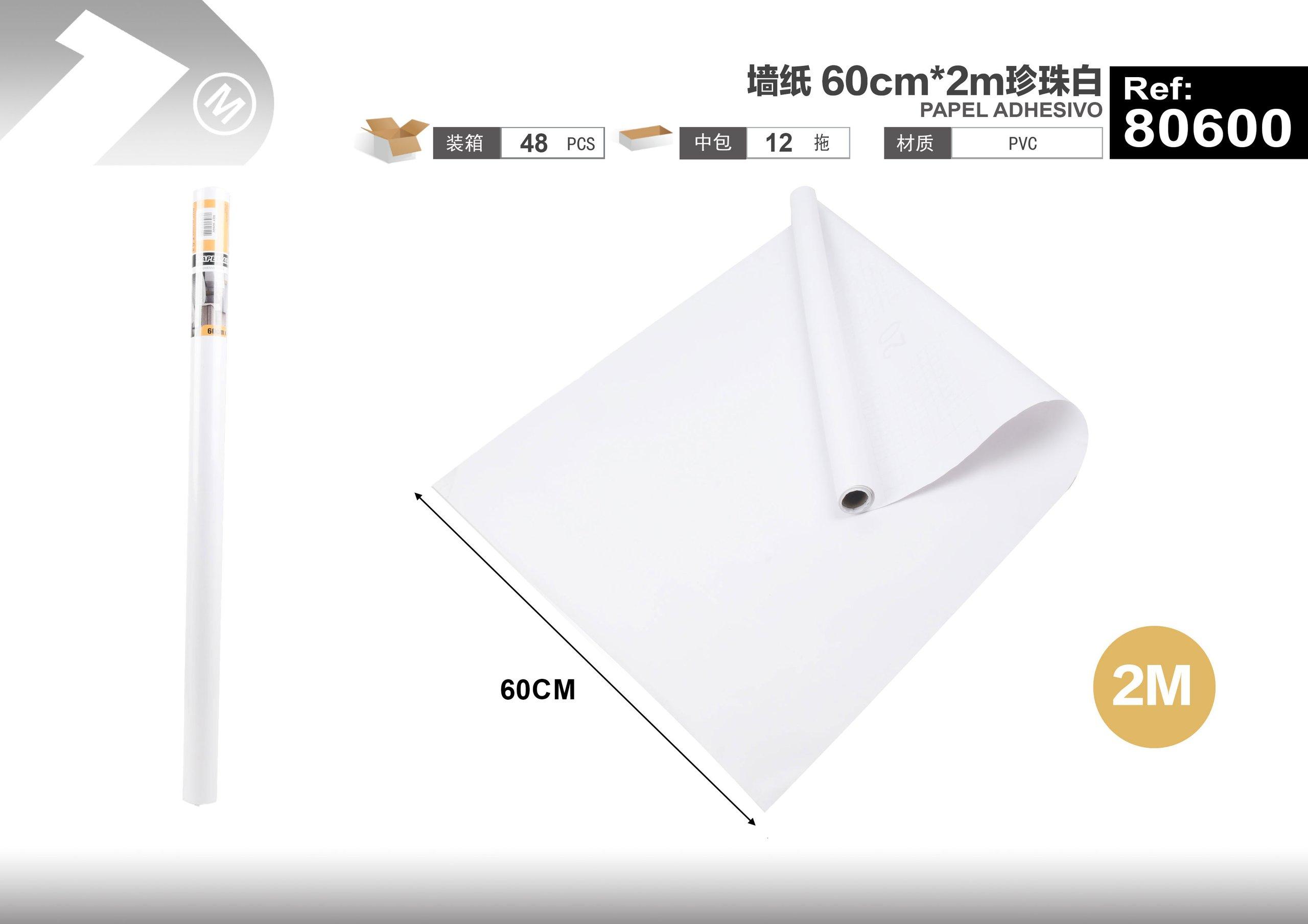 Papel tapiz monocromático, 60 cm, 2 m, color blanco, modelo 80600
