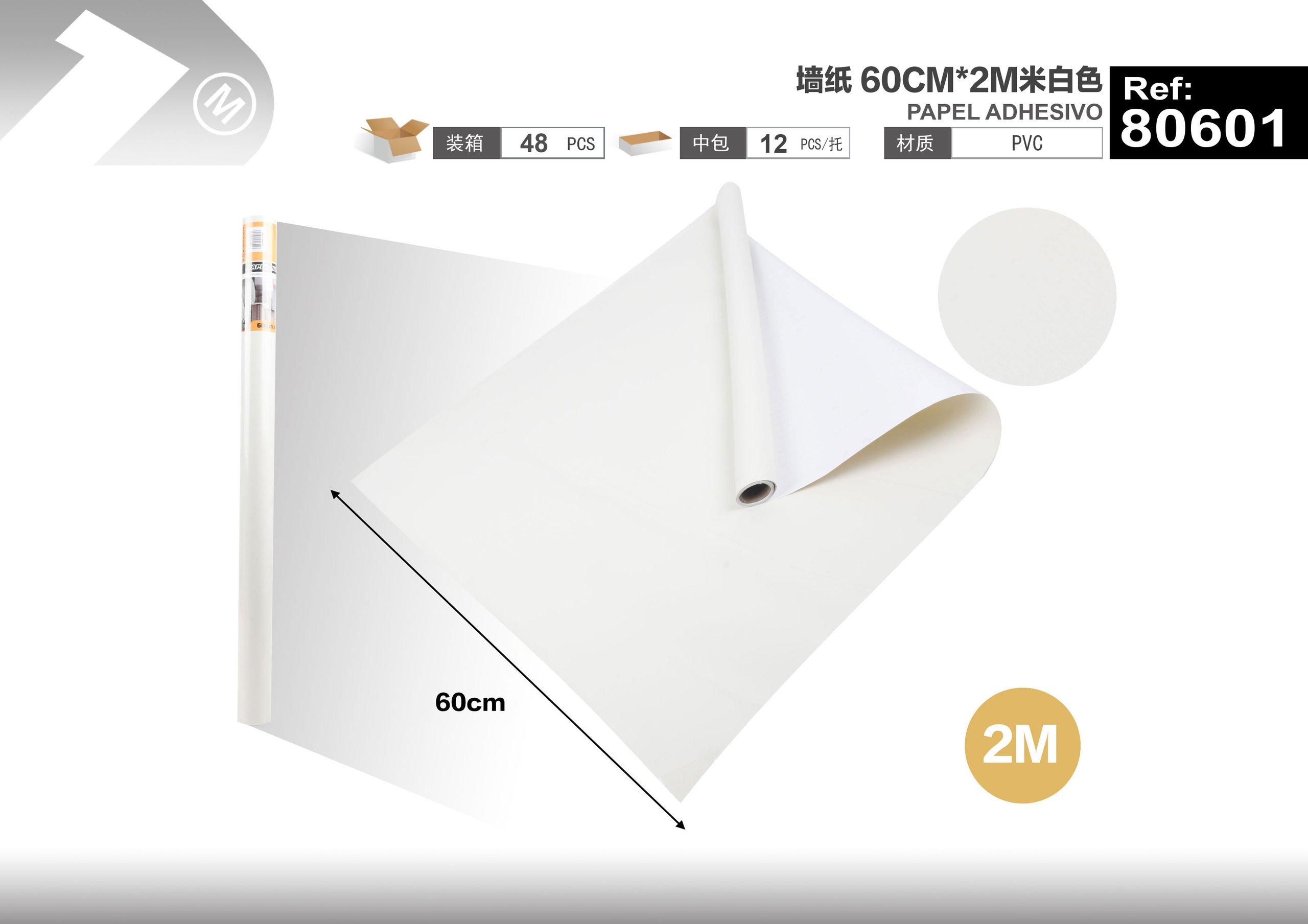 Papel tapiz monocromático, 60 cm, 2 m, color blanco, modelo 80601