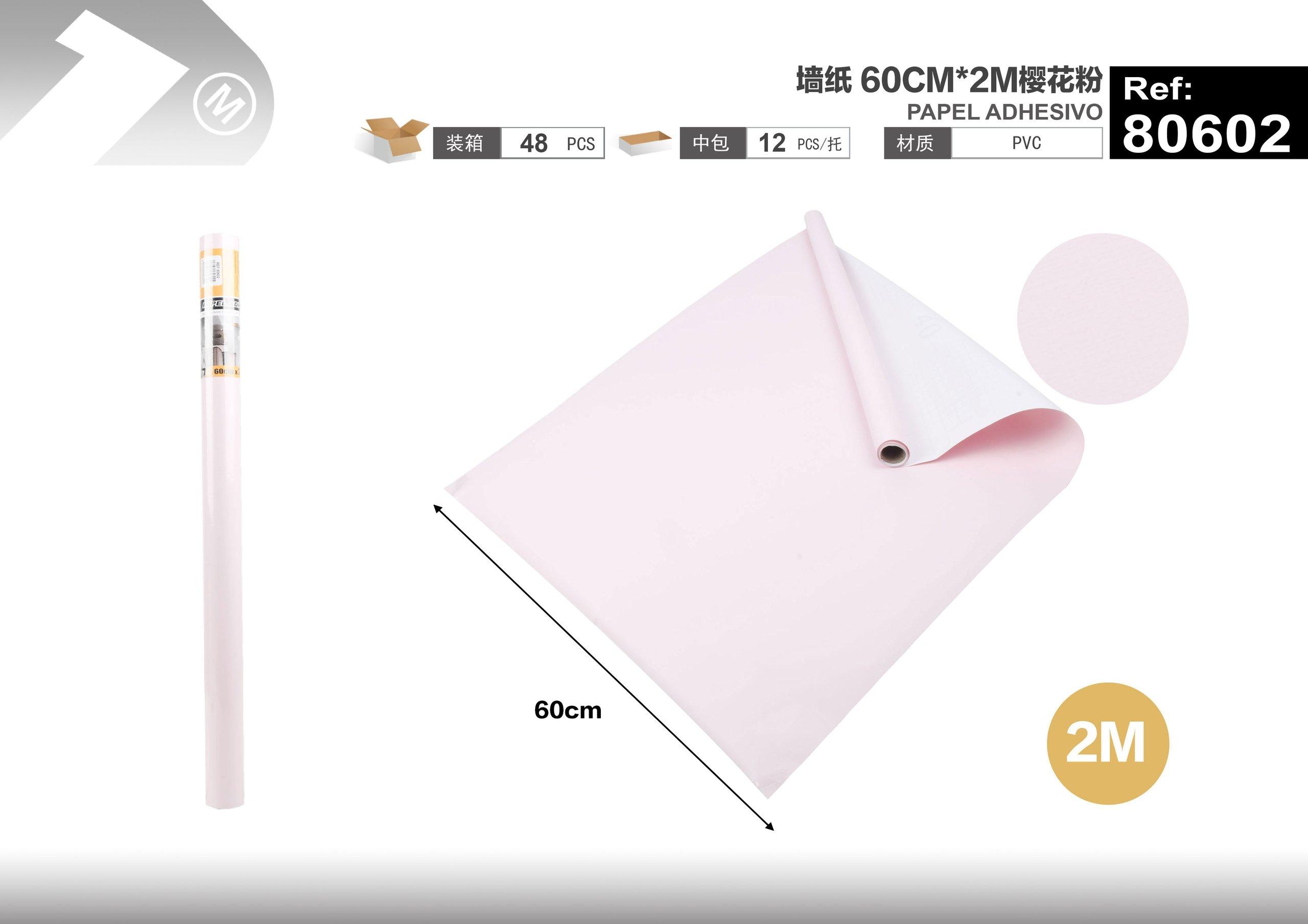 Papel tapiz monocromático, 60 cm, 2 m, color rosado, modelo 80602