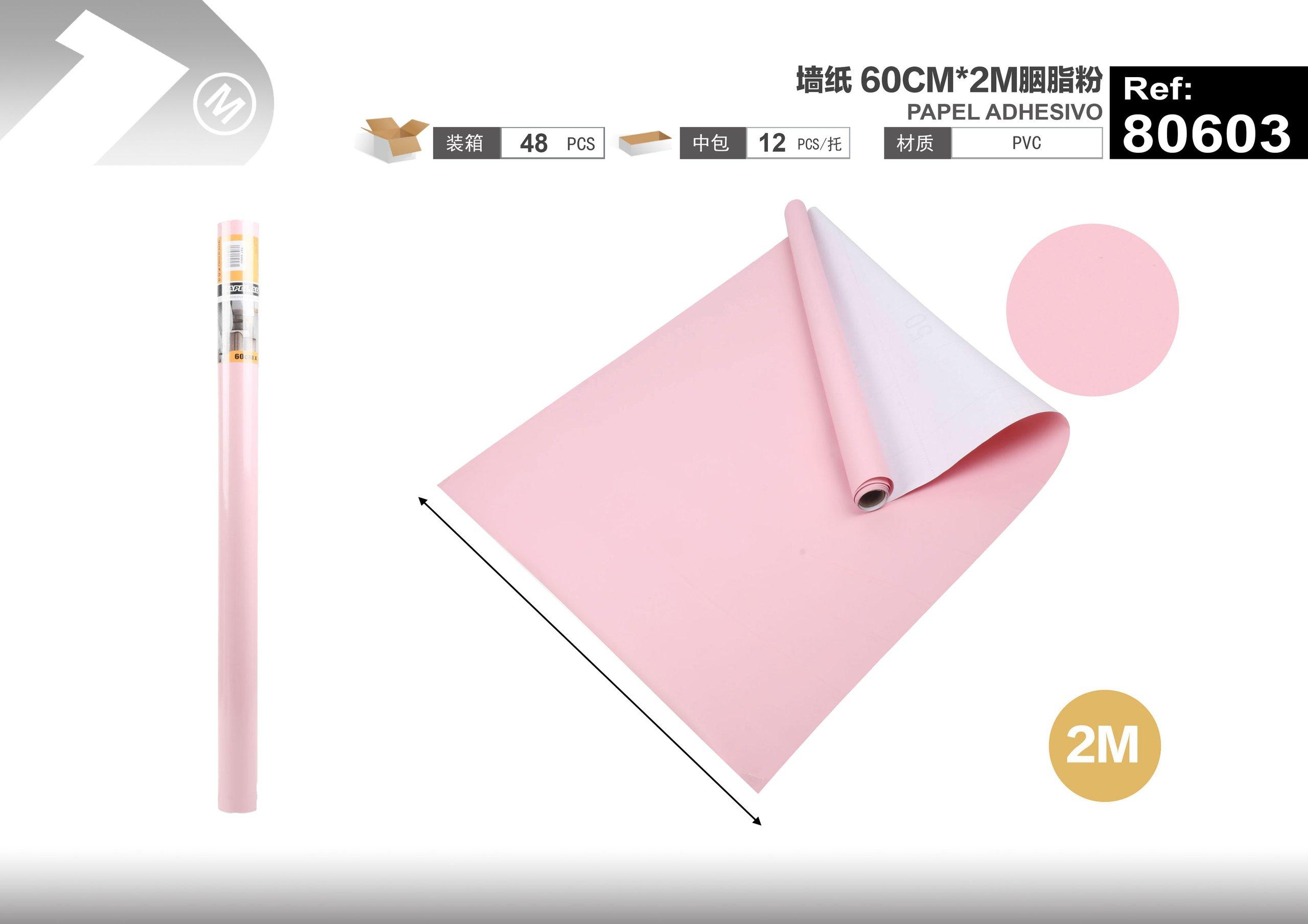Papel tapiz monocromático, 60 cm, 2 m, color rosado, modelo 80603